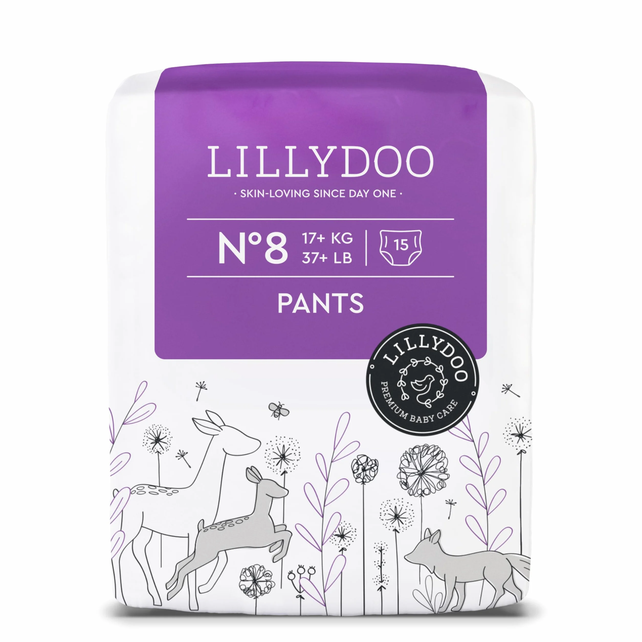 LILLYDOO Couches-culottes Bébé Taille 8 (17+ kg) 15 pièces Ultra-Douces Anti-fuites sans Parfum Testées dermatologiquement