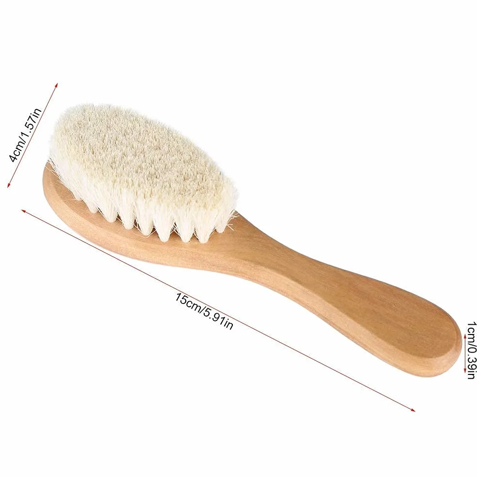 Peigne en cheveux de chèvre doux massage tête bébé manche bois