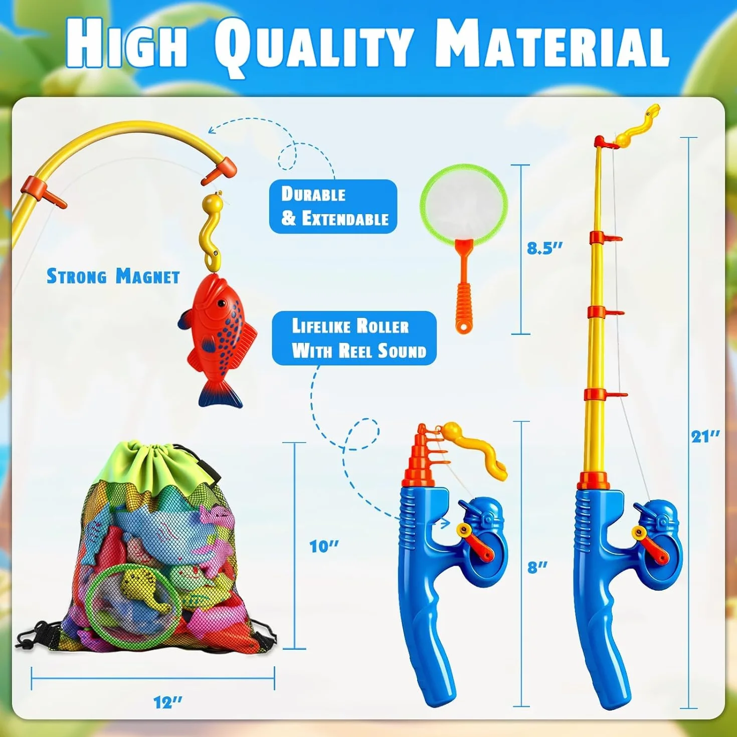 Jouet de Pêche Aquatique Éducatif 3+ Ans avec 30 Animaux Flottants Set Magnétique 2 Cânes & 2 Épuisettes