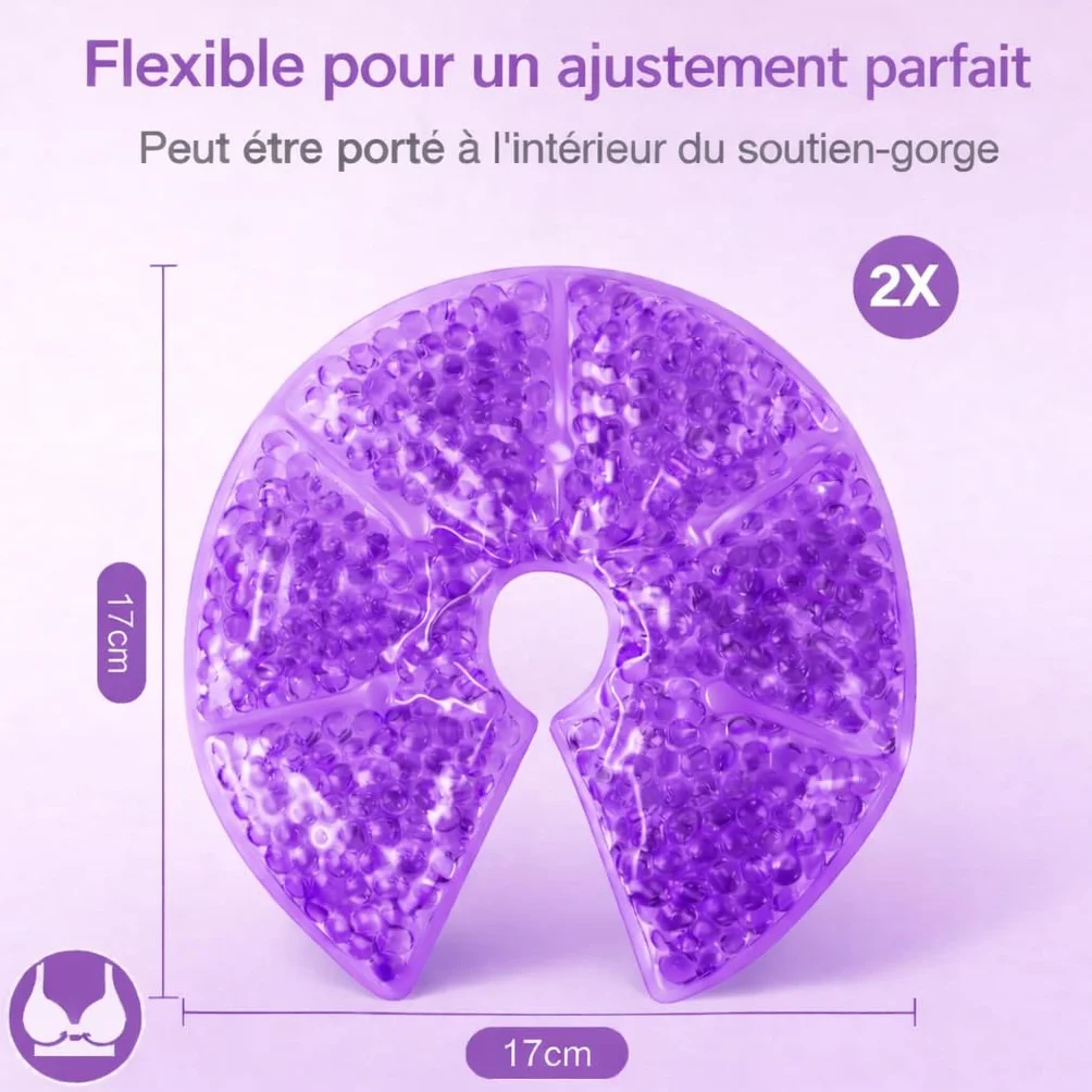 Société Française Coussinet Gel Allaitement Lot de 2 Compresses 3-en-1 Chaud/Froid pour Sein - Soulage Engorgement Mastite Douleurs Réutilisables