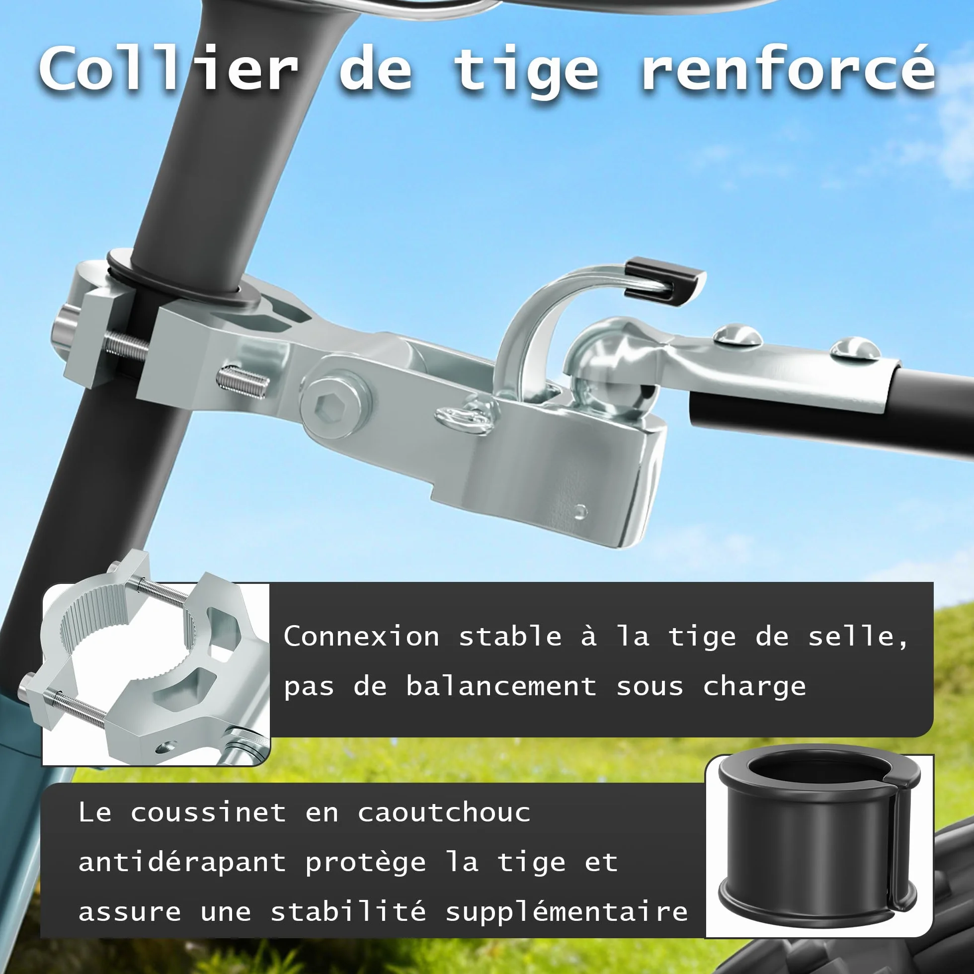 Robuste Attelage de Remorque de Vélo en Acier Galvanisé pour Tige de Selle 26-33 mm