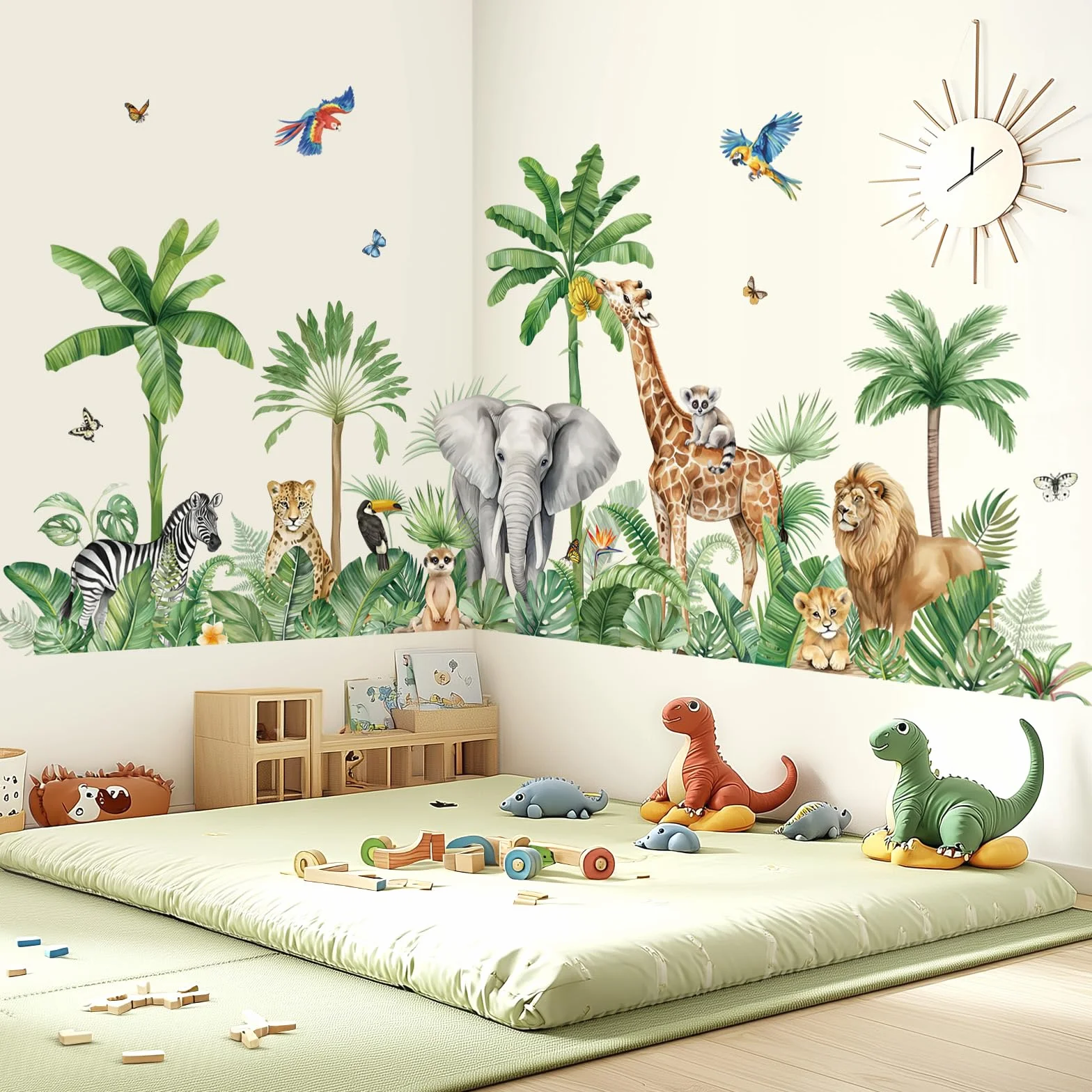 Decalmile Stickers Muraux Enfant XXL Animaux Jungle Arbre Autocollant Mural Safari Girafe Éléphant Léopard Feuilles Tropicales Décoration Murale