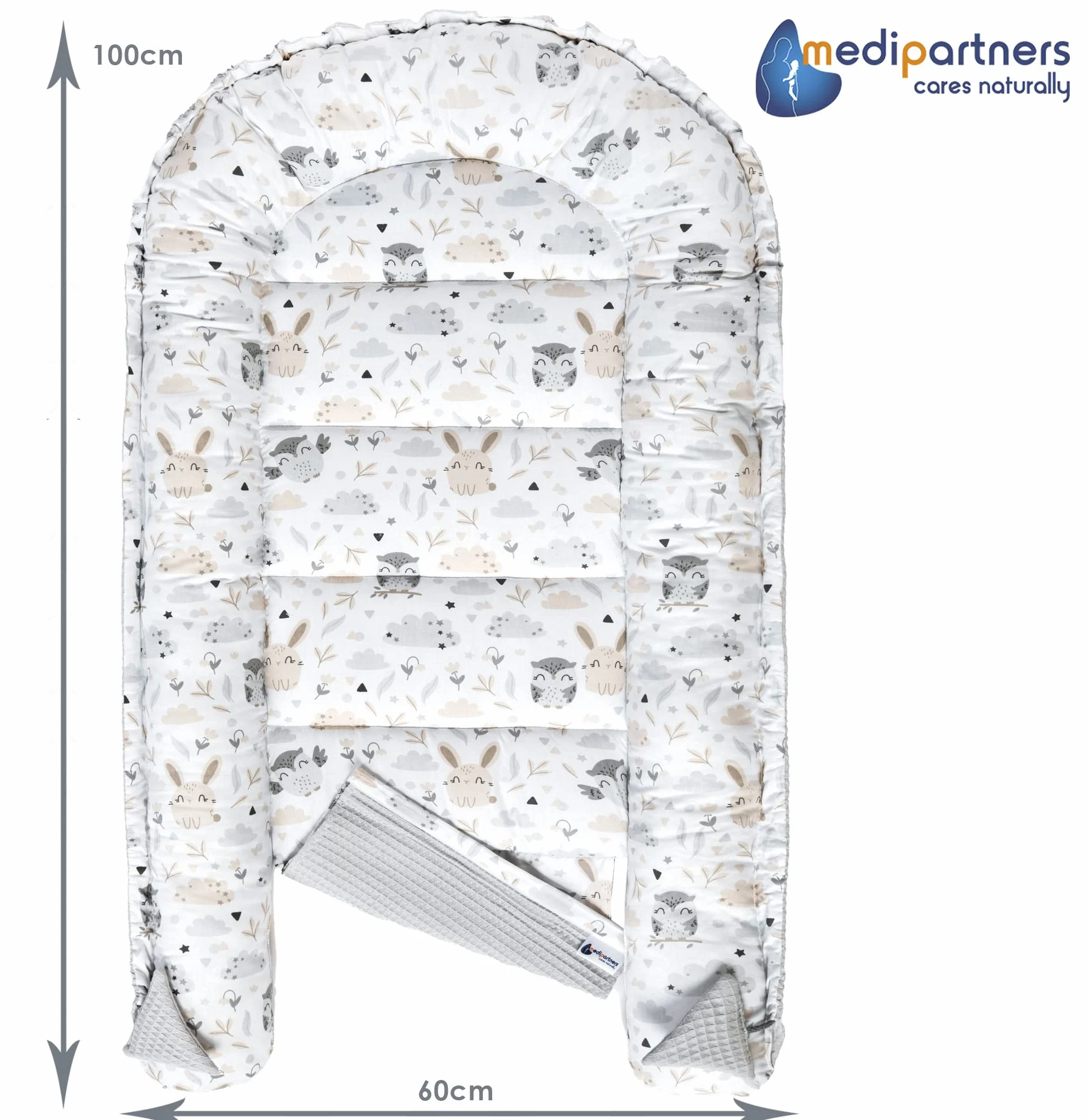 Réducteur de Lit Bébé 100x60x15cm Cocon Naissance Couffin Nid d'Ange 100% Coton Gaufre Gris