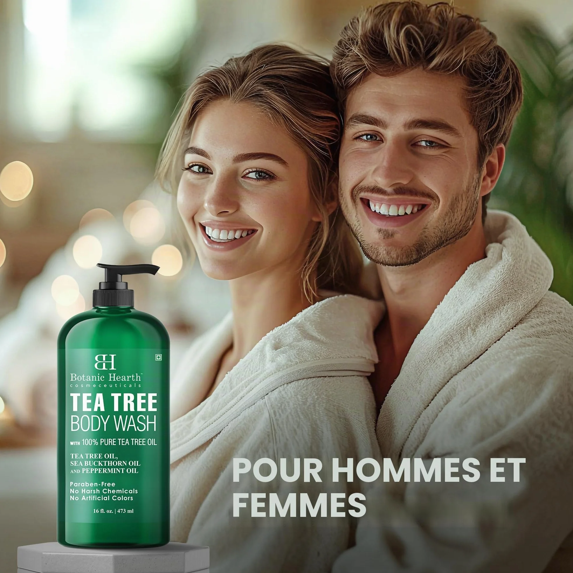 Botanic Hearth Gel douche à l'arbre à thé 473 ml Antifongique Anti-odeurs Naturel Sans Sulfates Ni Parabènes