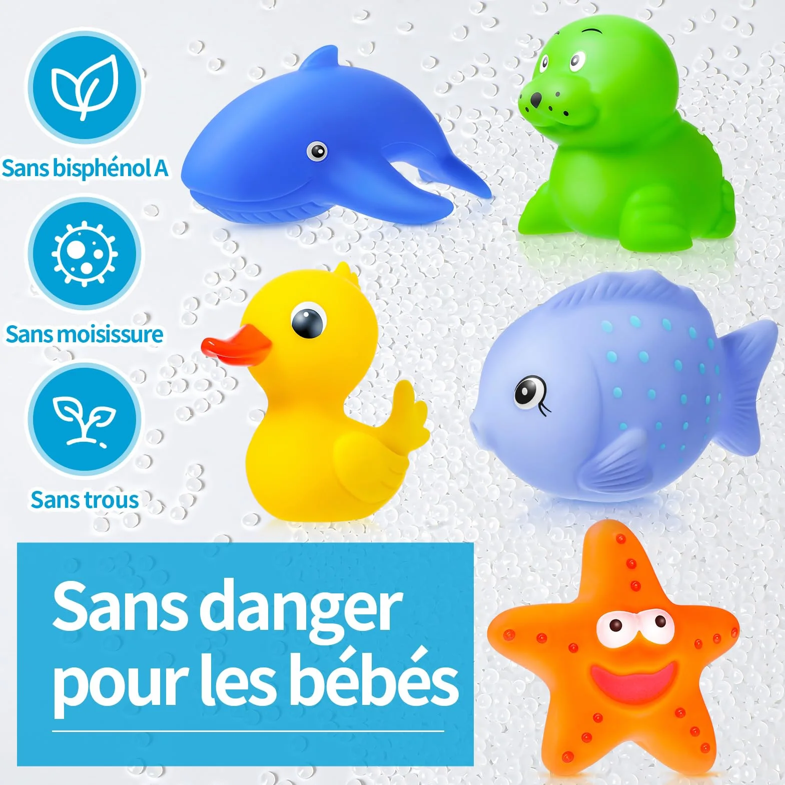 Jouet de Bain Bébé Animaux Marins Caoutchouc Canard 9 Pièces sans Trous sans Moisissures