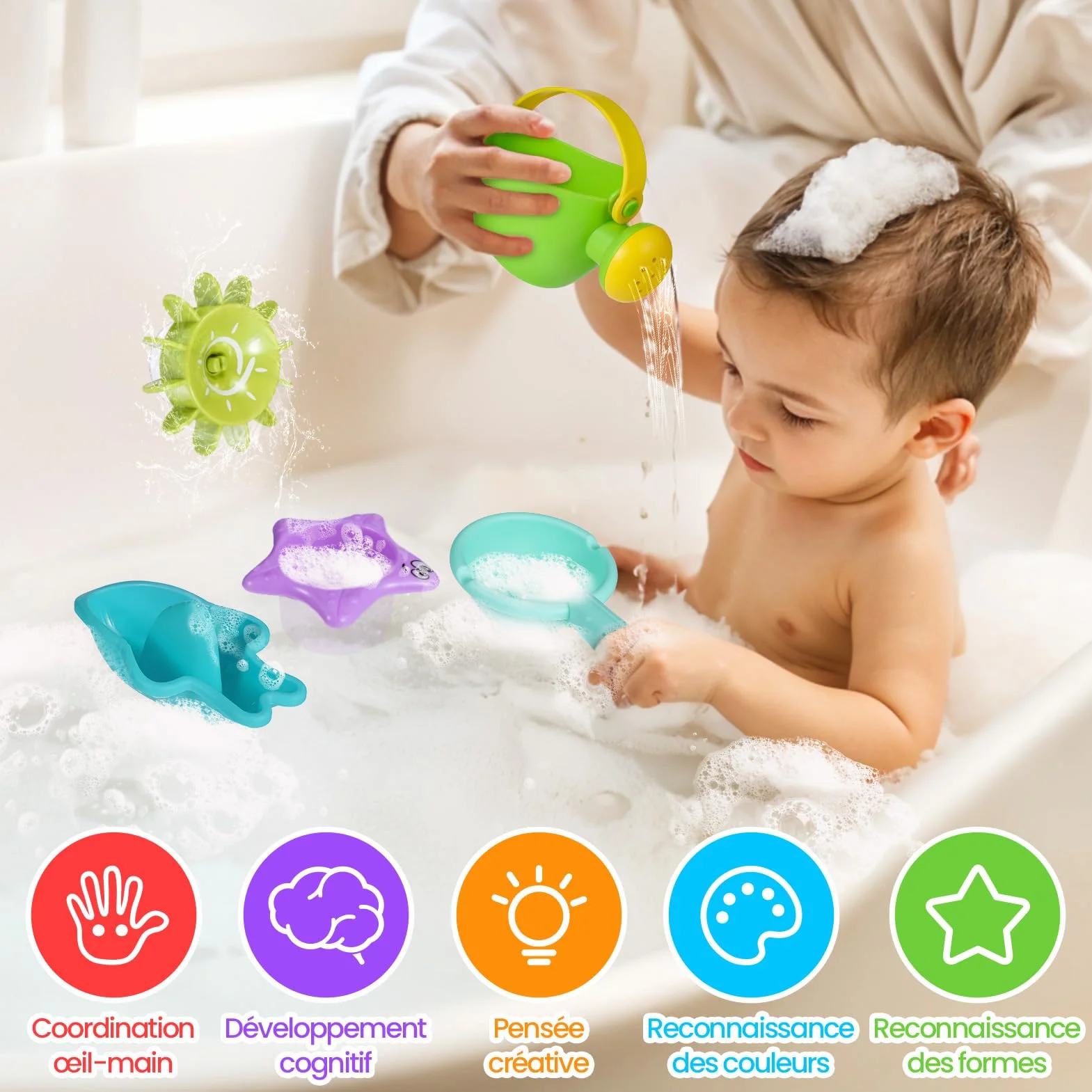 Jouet de Bain Bebe 10 pièces arrosoir Tasses empilables Bateaux empilables
