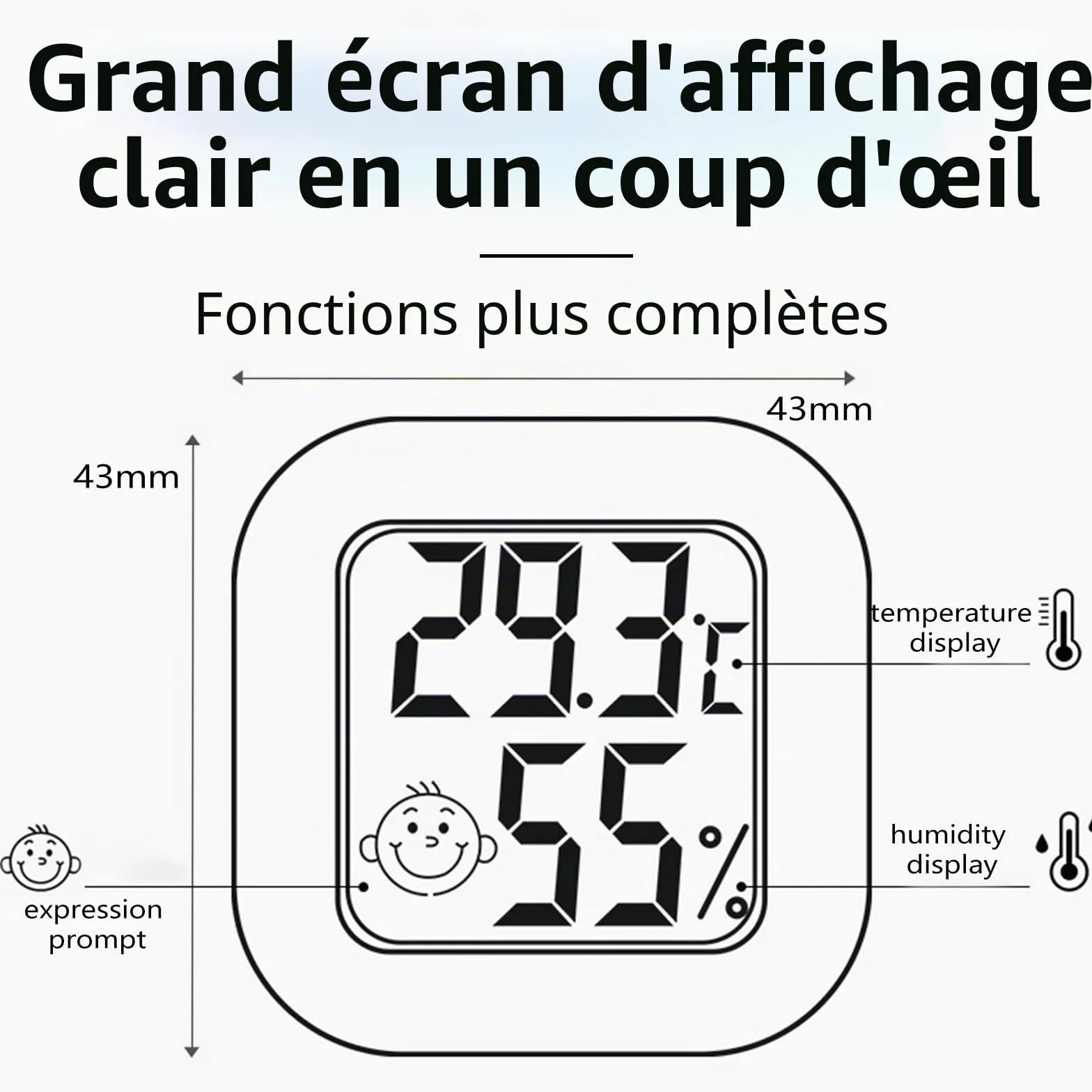 Lot de 4 thermomètres hygromètres numériques d'intérieur - Mini thermomètre hygromètre de chambre avec interrupteur