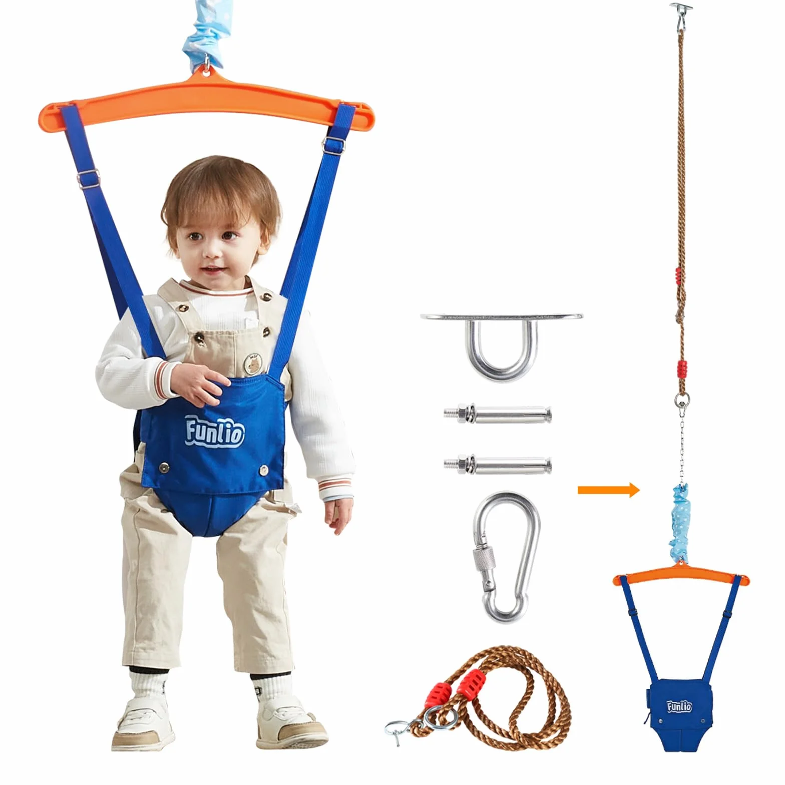FUNLIO Baby Jumper with Ceiling Hook for 6-24 Months, Indoor/Outdoor Door Jumper, Adjustable Chain