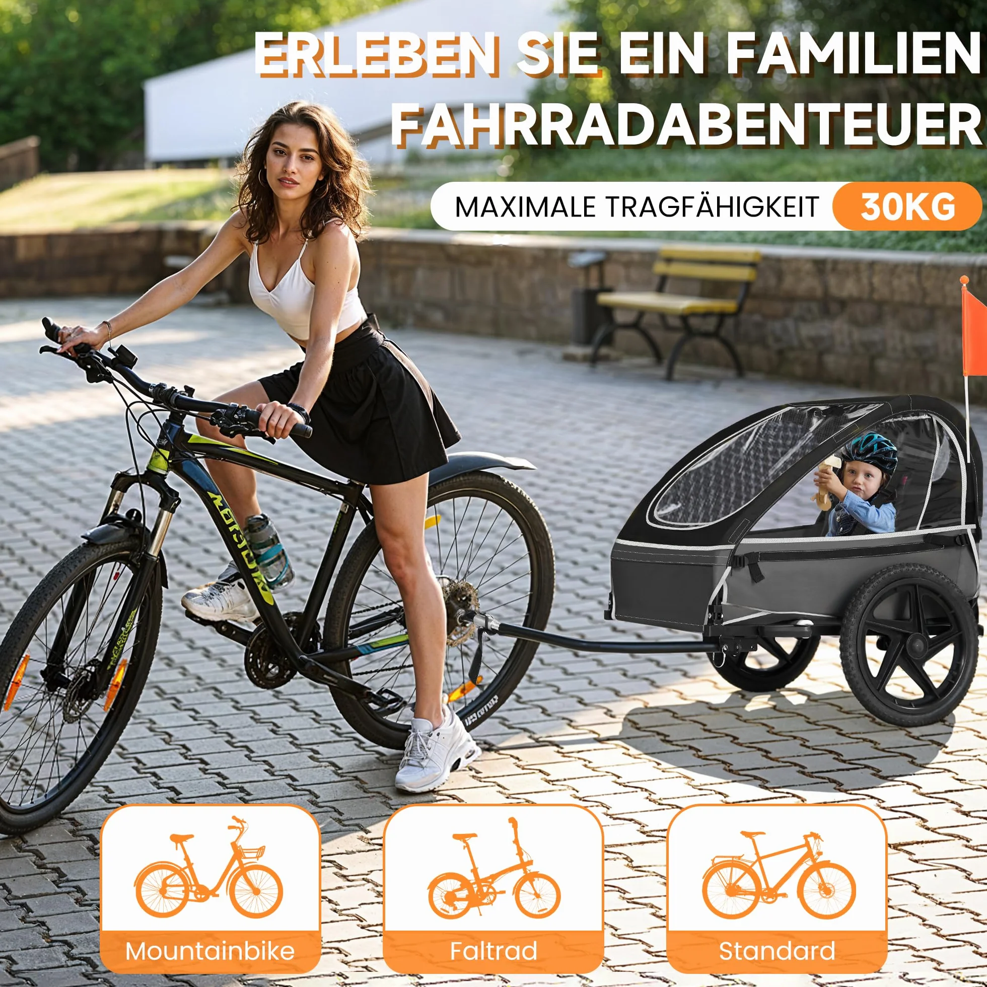 Remorque de vélo pour enfant pliable avec siège ergonomique et pneus pneumatiques
