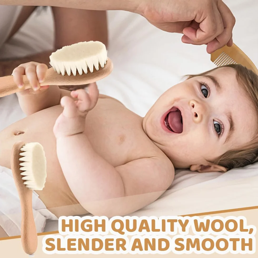Brosse cheveux bébé poils de chèvre doux en bois pour Cradle Cap nouveau-né
