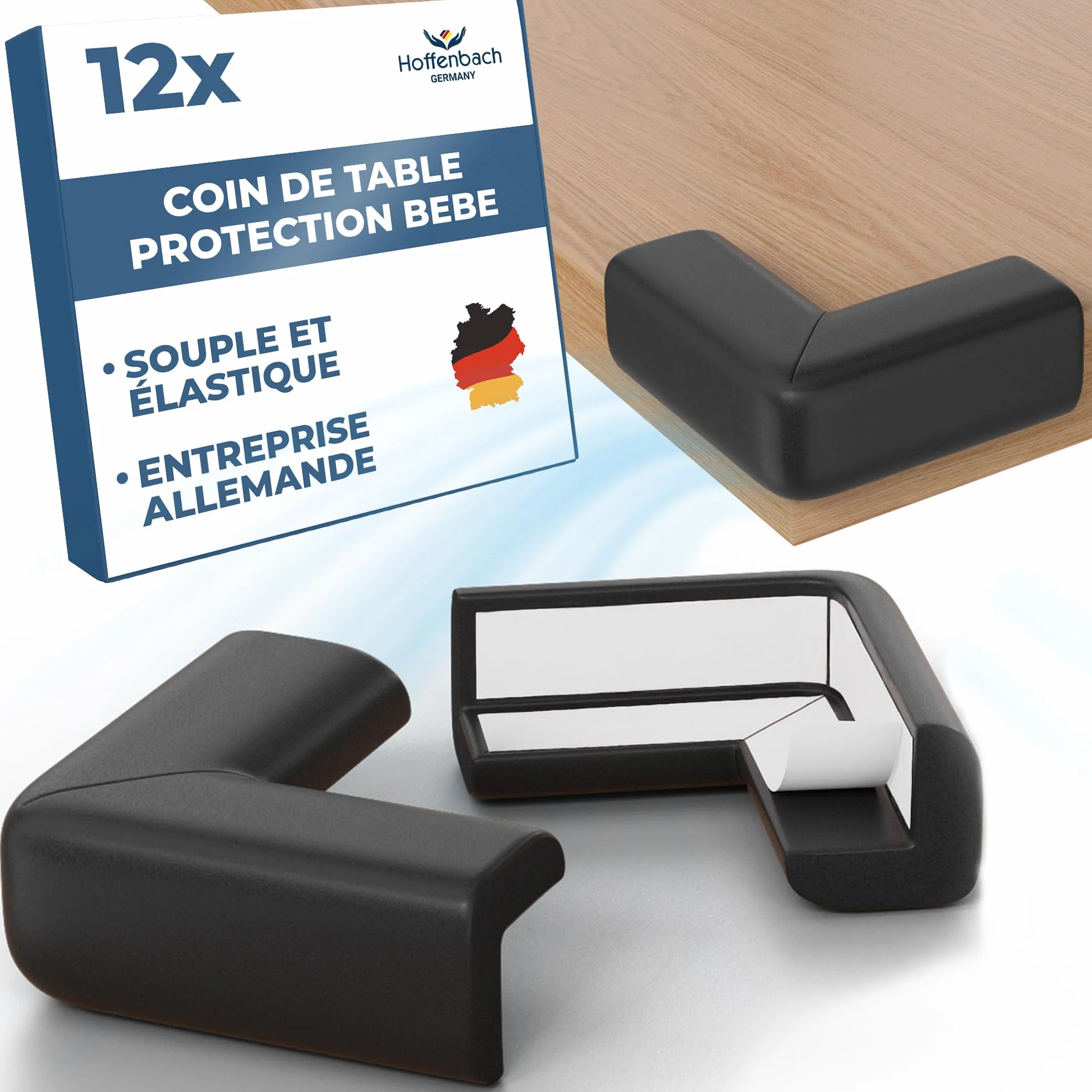 Hoffenbach Protection pour Bébé – Coussin de Sécurité en Mousse Adhésive pour Angles – Noir