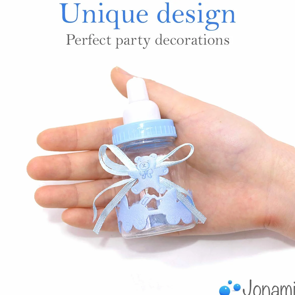 Jonami 18 Bouteille Bonbonnière Bonbons Baptême Bebe Garcon Baby Shower Deco Décoration Fête Naissance Biberon Bleu 4cm