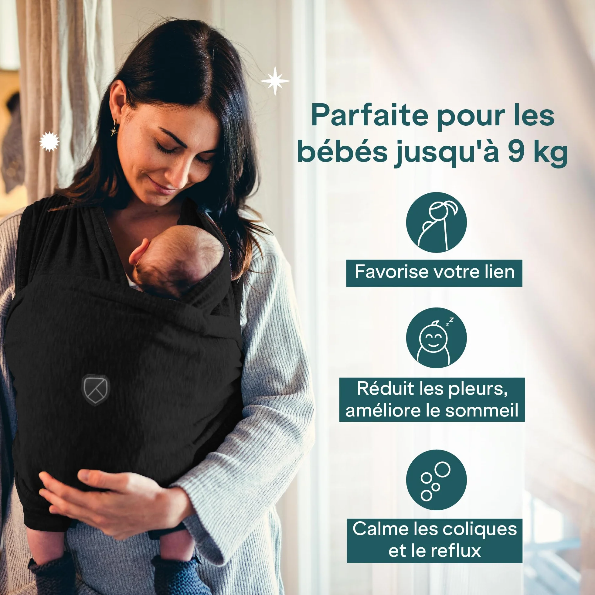 KBC® Koala Babycare Porte-bébé multifonctionnel Noir 9 kg Design Enregistré
