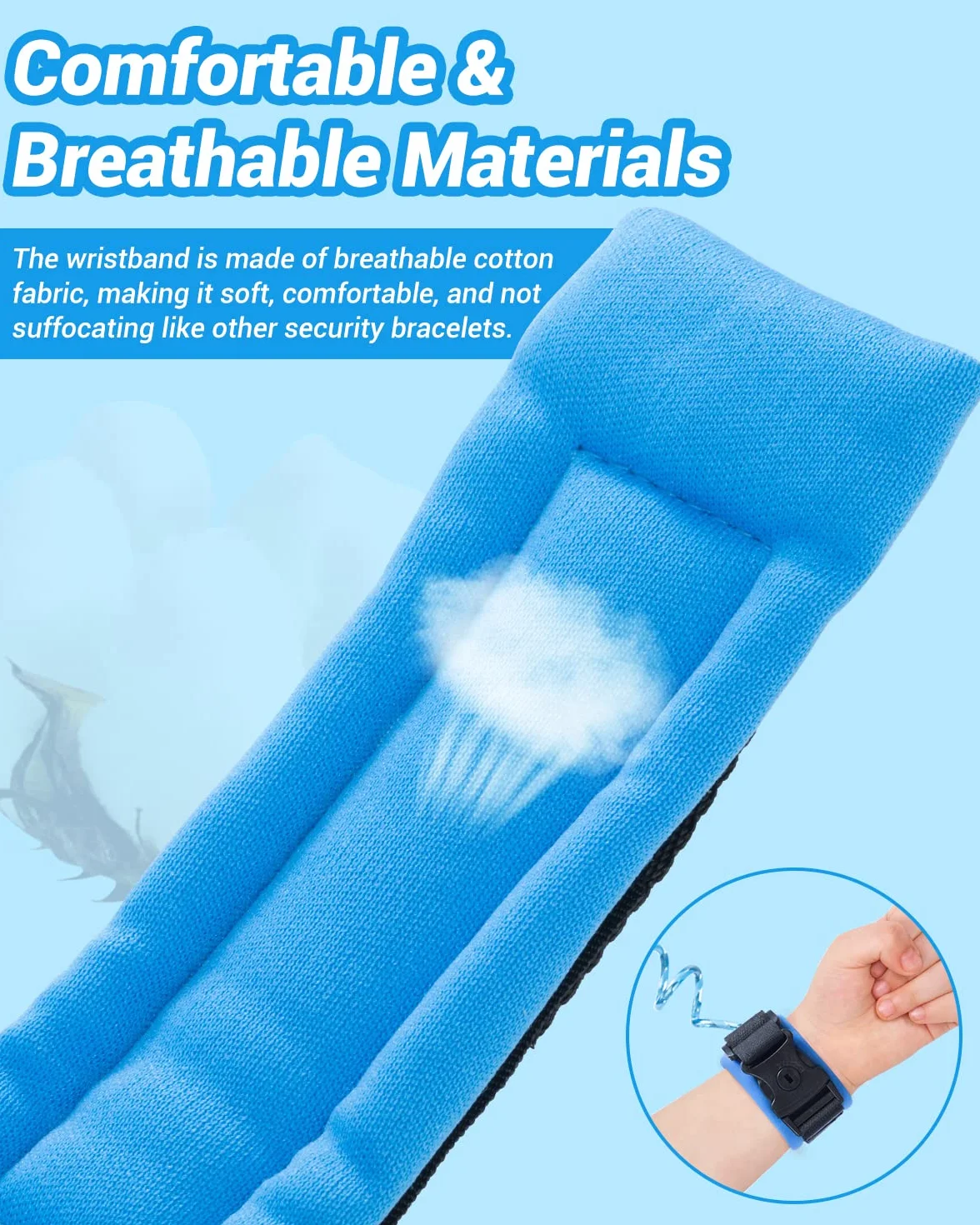 Dr.meter Bracelet Sécurité Enfant 1,2m Laisse avec Verrouillage par Clé Réfléchissant Anti-Lost Wristband Rotation 360° (Bleu + Orange)