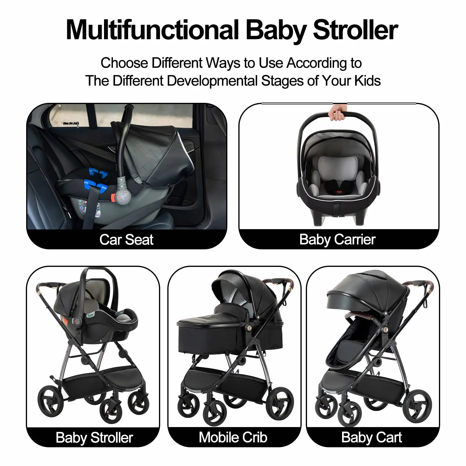 Poussette Combinée 3 en 1 Citadine Siège Auto ECE R129 Cadre Aluminium Nouveau-né 0-4 ans