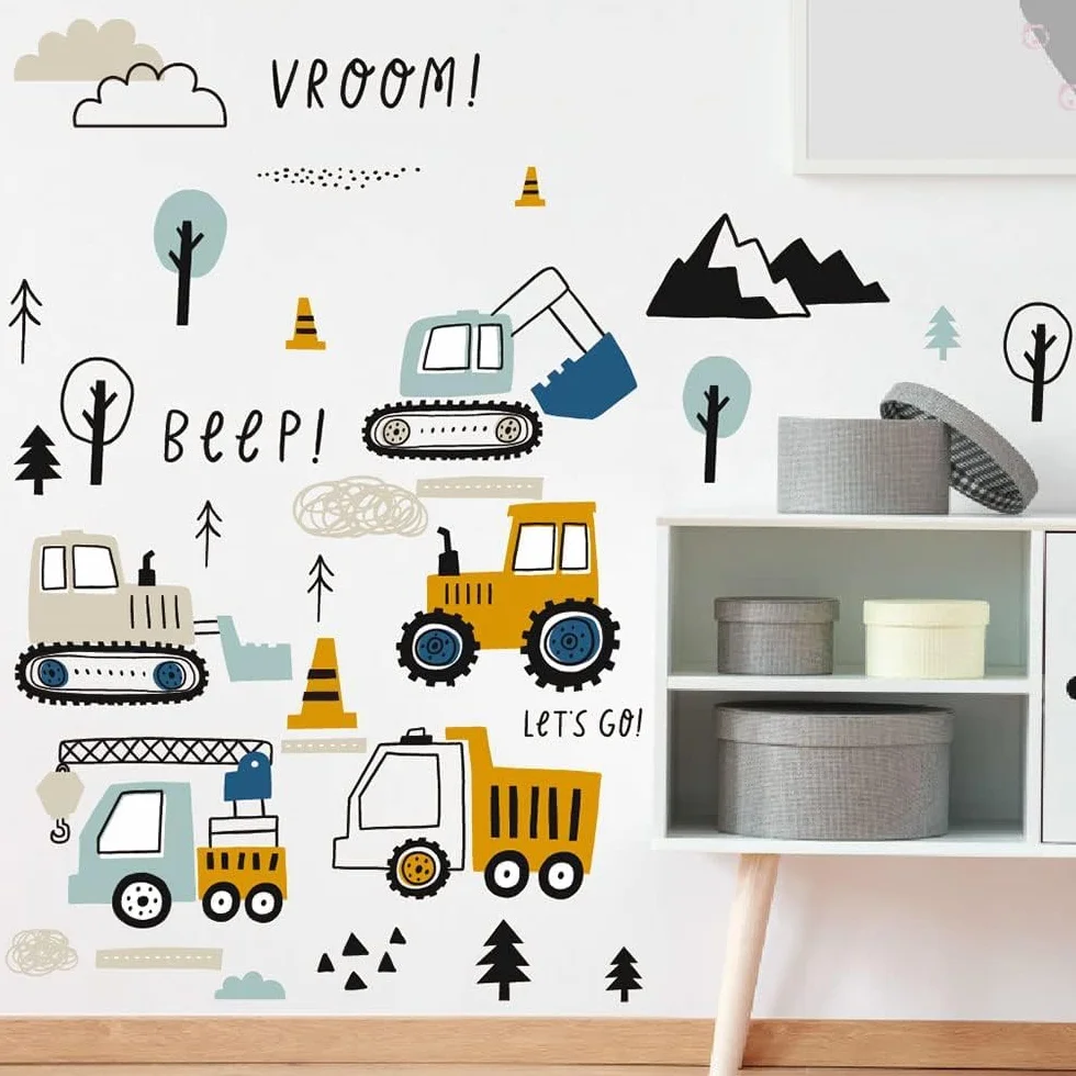 Stickers Muraux Enfants 37 Pièces Decoration Chambre Bebe Garcon Autocollant Mural Voiture Tracteur