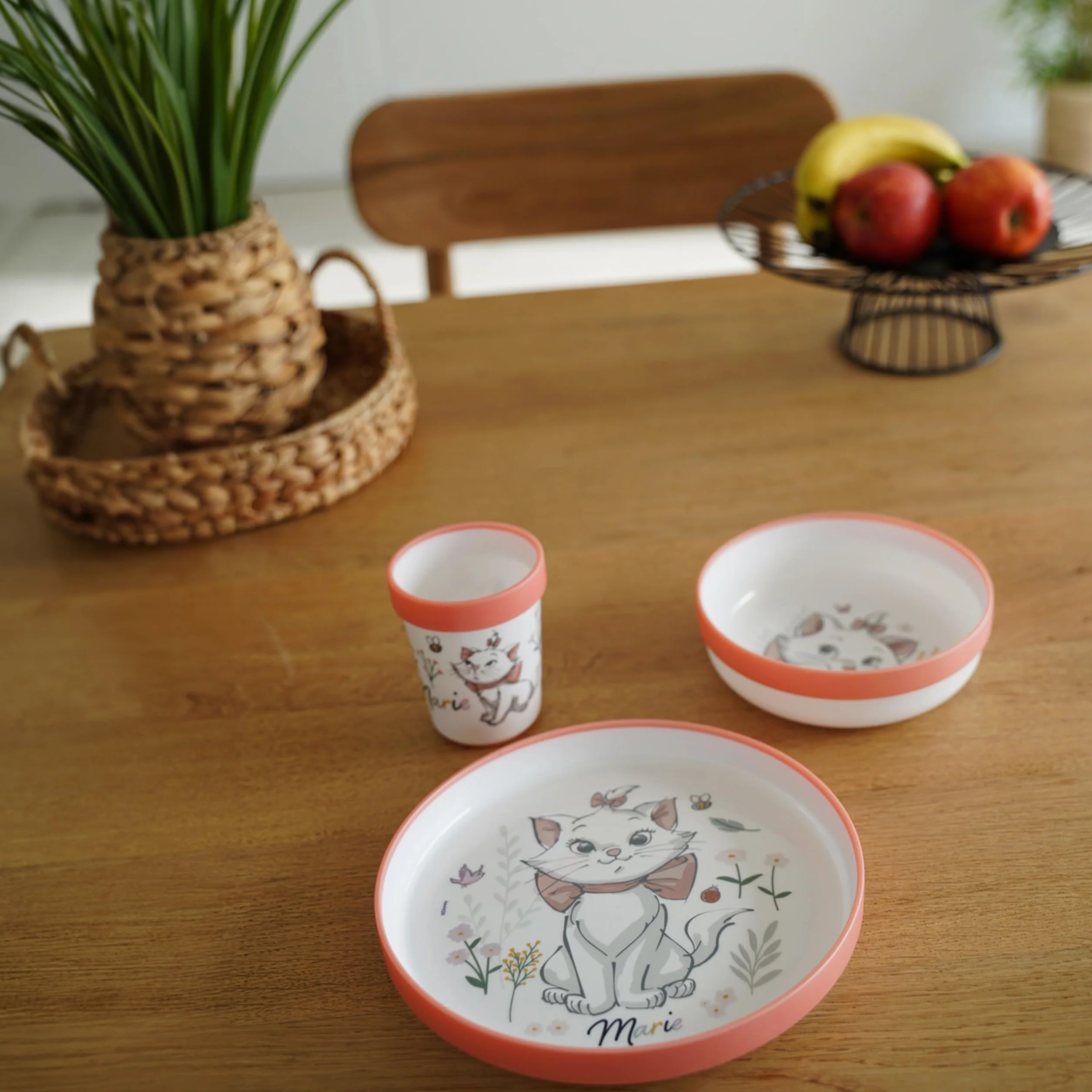 Disney Baby Aristochats Marie Coffret Repas 3 Pièces Bol Assiette Gobelet Anti-Dérapants Blanc