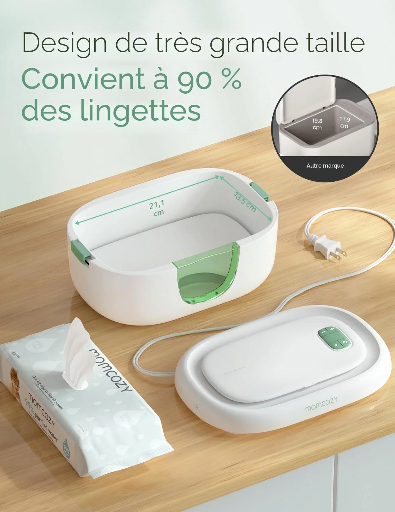 Momcozy Baby Wipe Warmer, Large Capacity Dispenser, Fast Even Heating, 4 Temperature Modes, Night Light