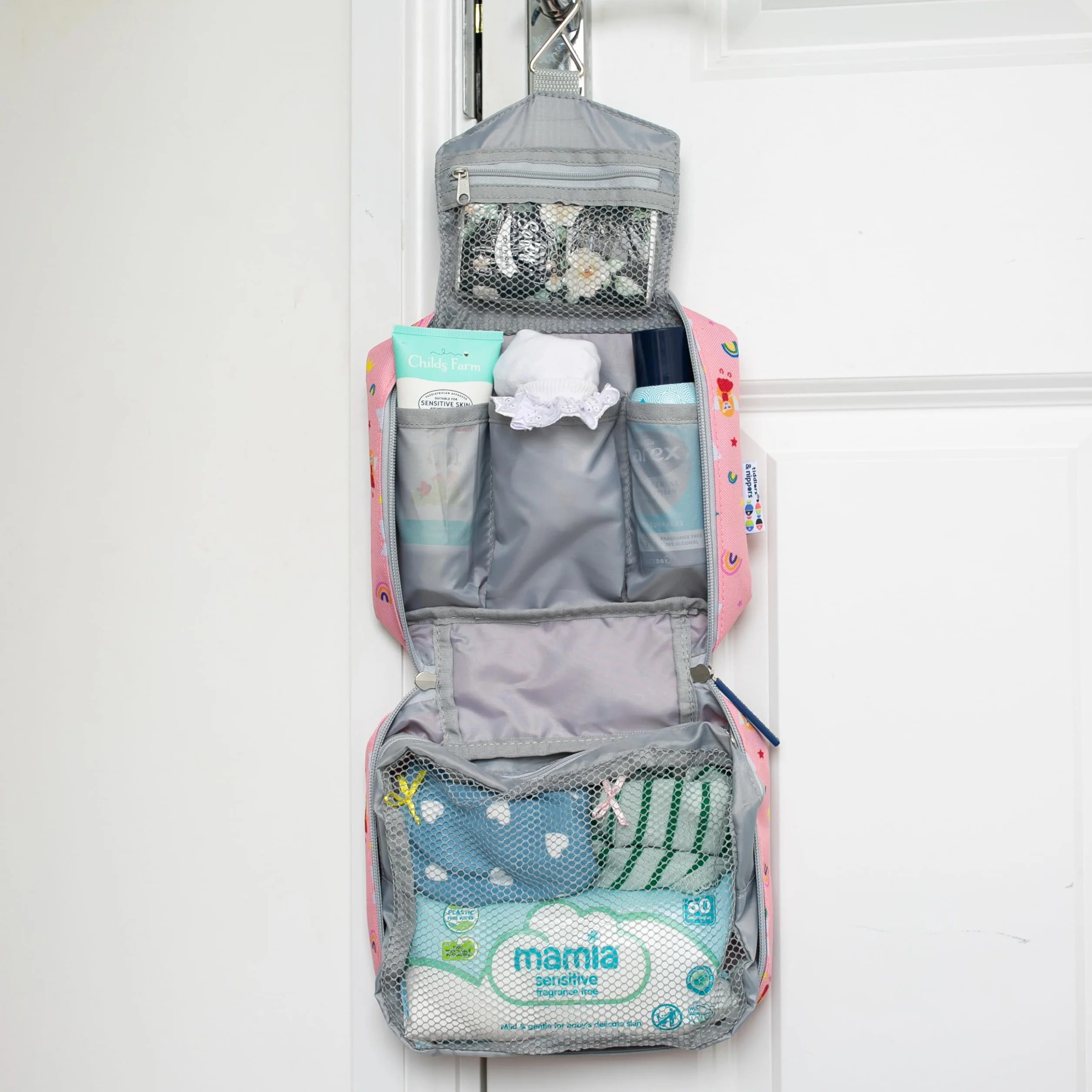 Sac de Lavage de Voyage pour Enfants Suspendu Organisateur Léger Extensible avec Compartiment zippé Poignée Crochet Fées