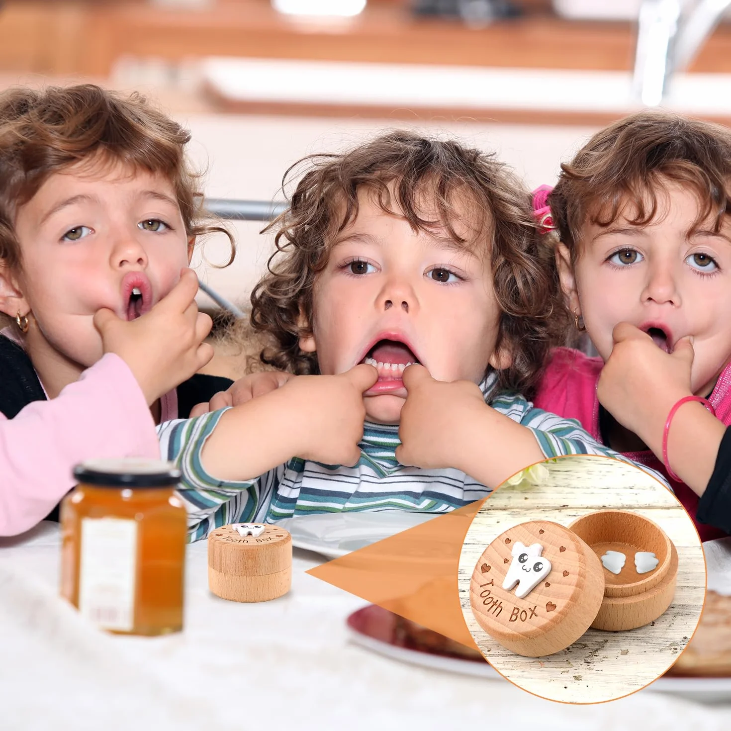 Boîte de Rangement de Dents Sculptées en 3D Bois, Support Souvenirs pour Enfants Cadeau (Filles)
