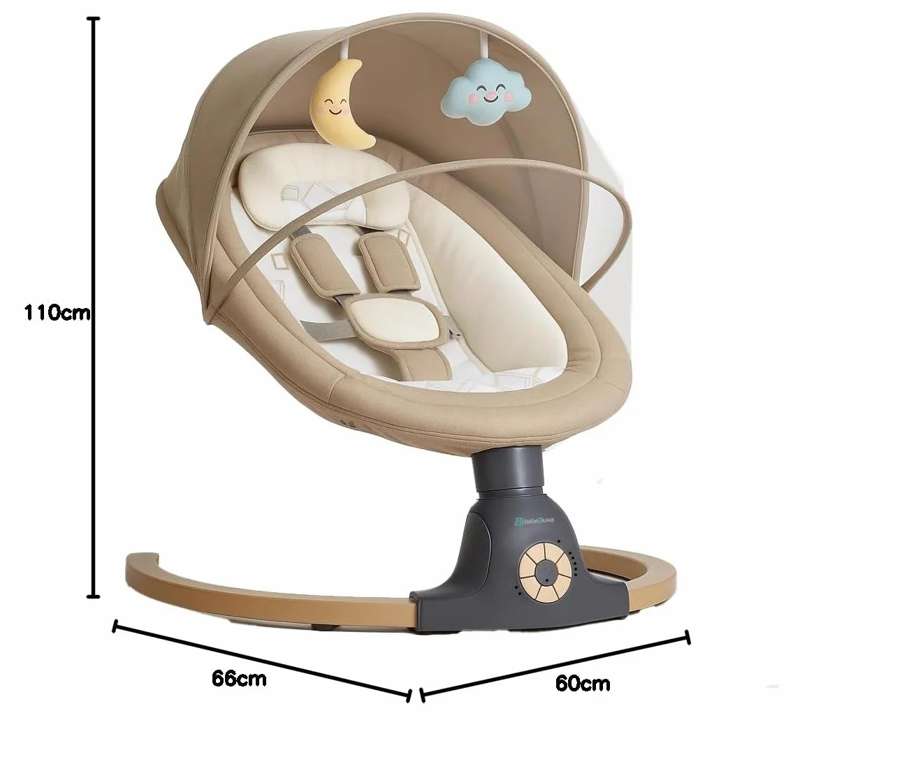 BEBE2LUXE Ava Balancelle Bébé Électrique jusqu'à 9kg, Télécommande, Bluetooth, Harnais Sécurité 5 Points