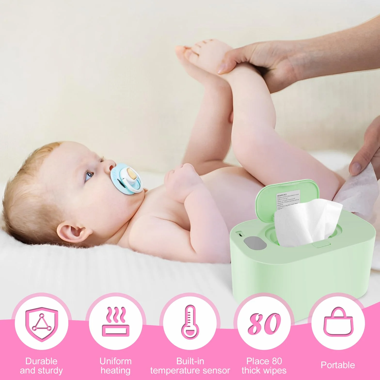 Chauffe-lingettes bébé USB portable température constante réutilisable vert