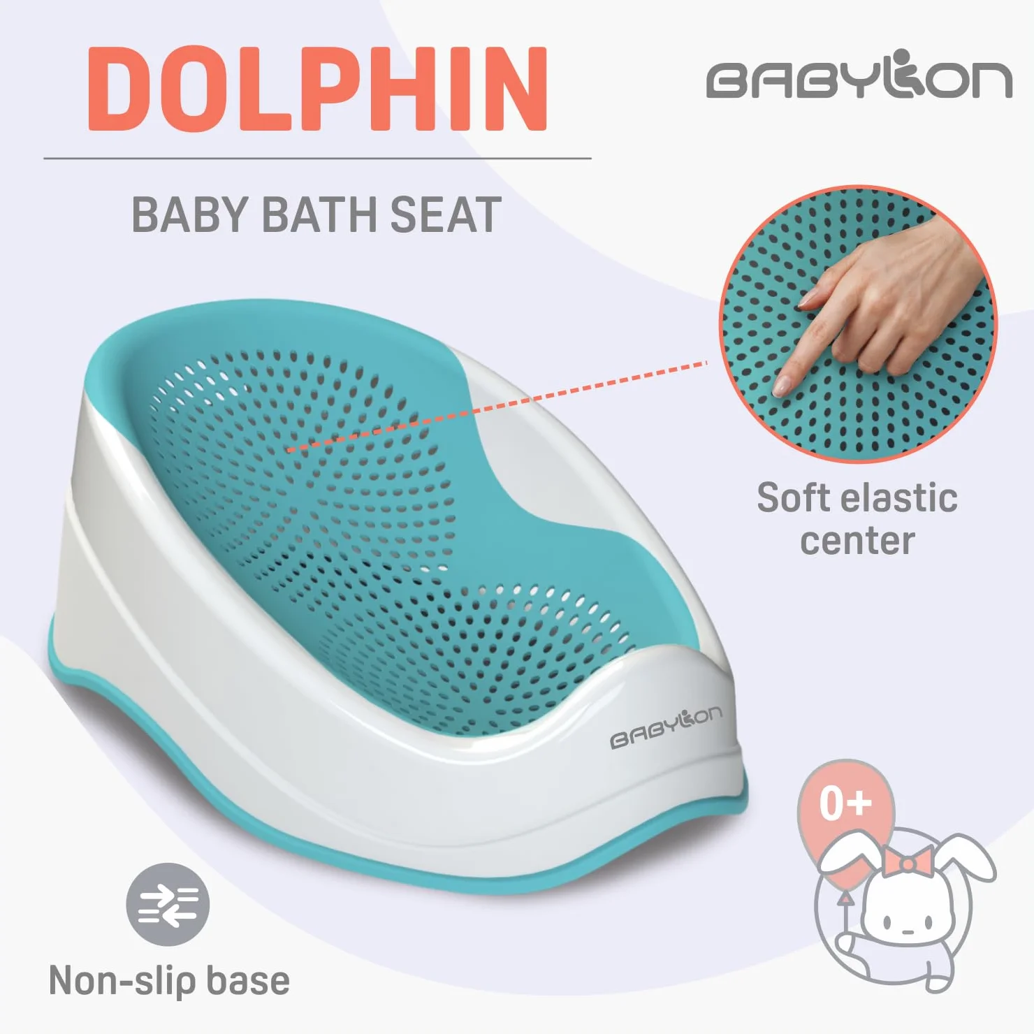 BABYLON DOLPHIN Siège de bain bébé 0-6 mois ergonomique antidérapant baignoire Vert aqua
