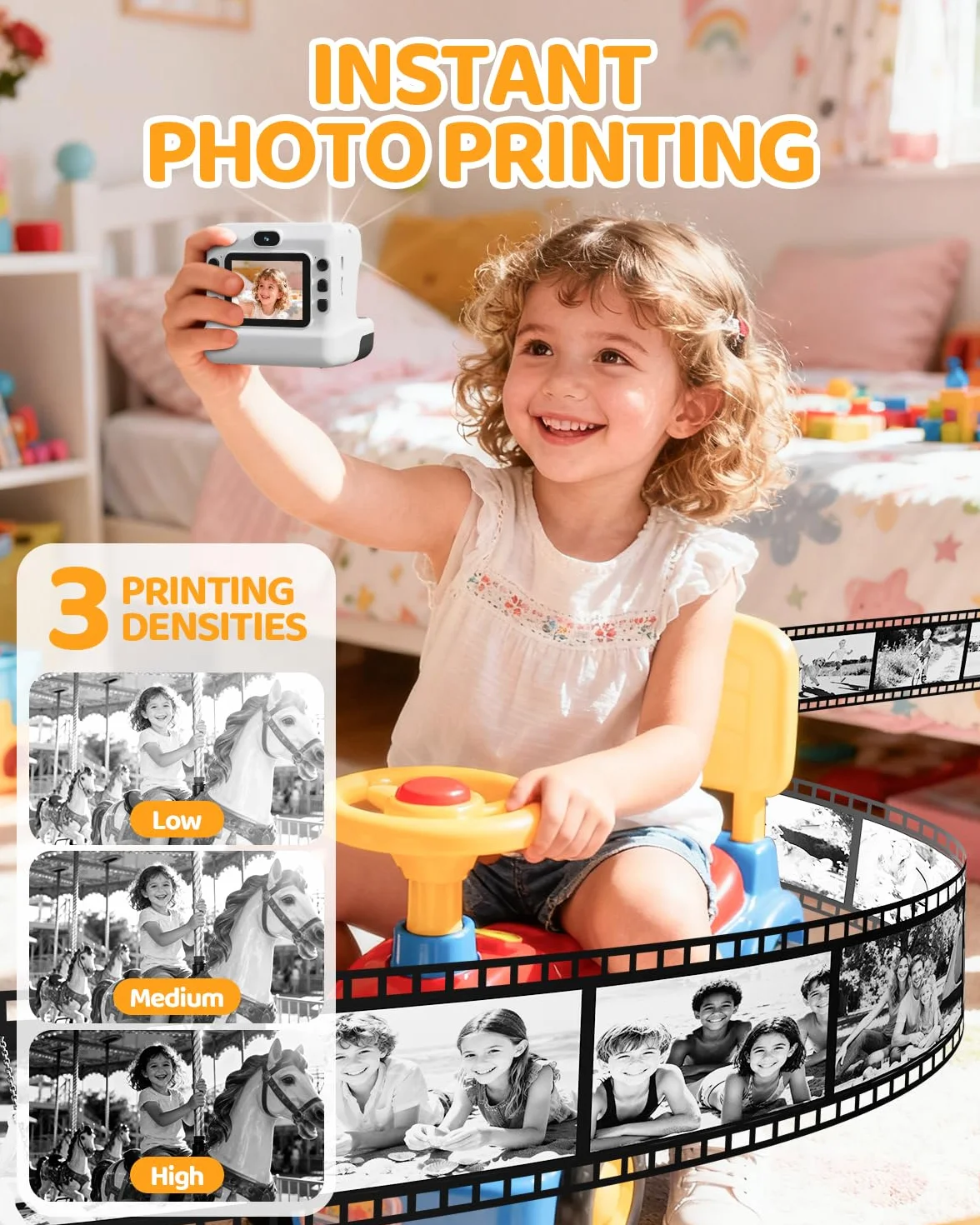 Appareil Photo Instantané Enfants 1080P HD Numérique Double Objectif avec Carte 32GB Papier d'impression Cadeaux Garçons Filles 3-12 Ans