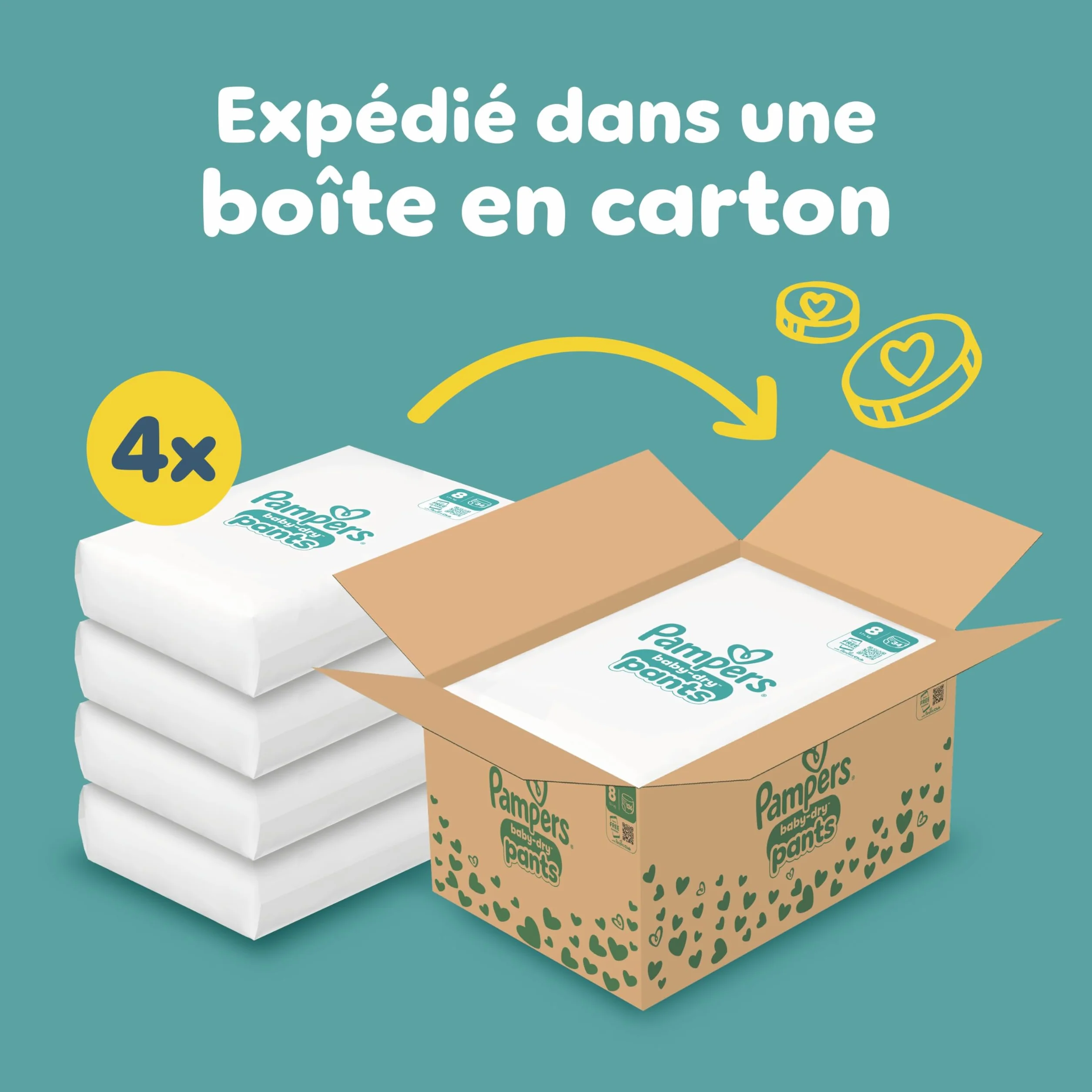Pampers Baby-Dry Pants Taille 8 136 Couches-Culottes 17kg+ Protection 360° Fuites Jour et Nuit Family Pack