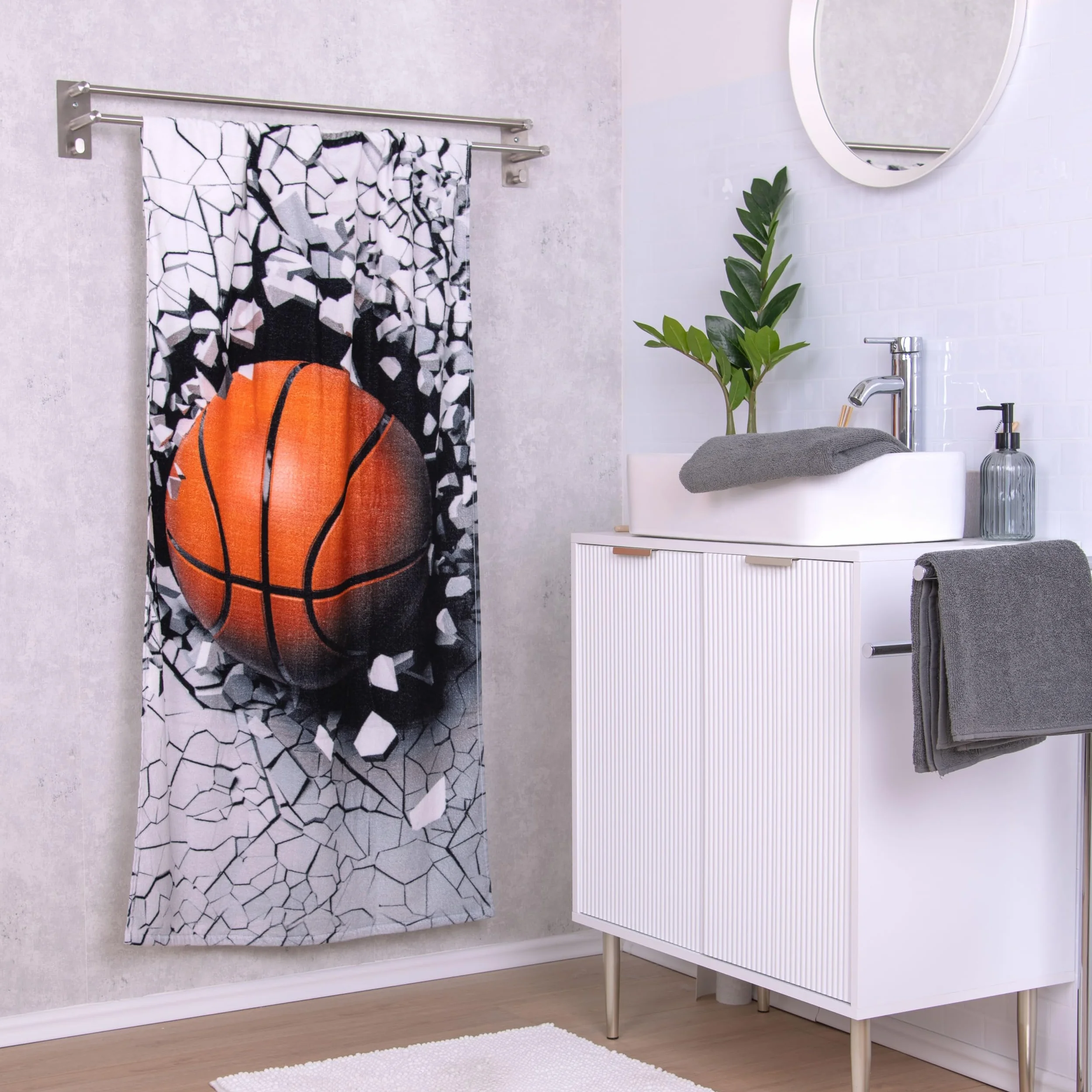 Serviette de Bain Young Collection 3D Basket-Ball 75 x 150 cm 100% Coton Velours Multicolore