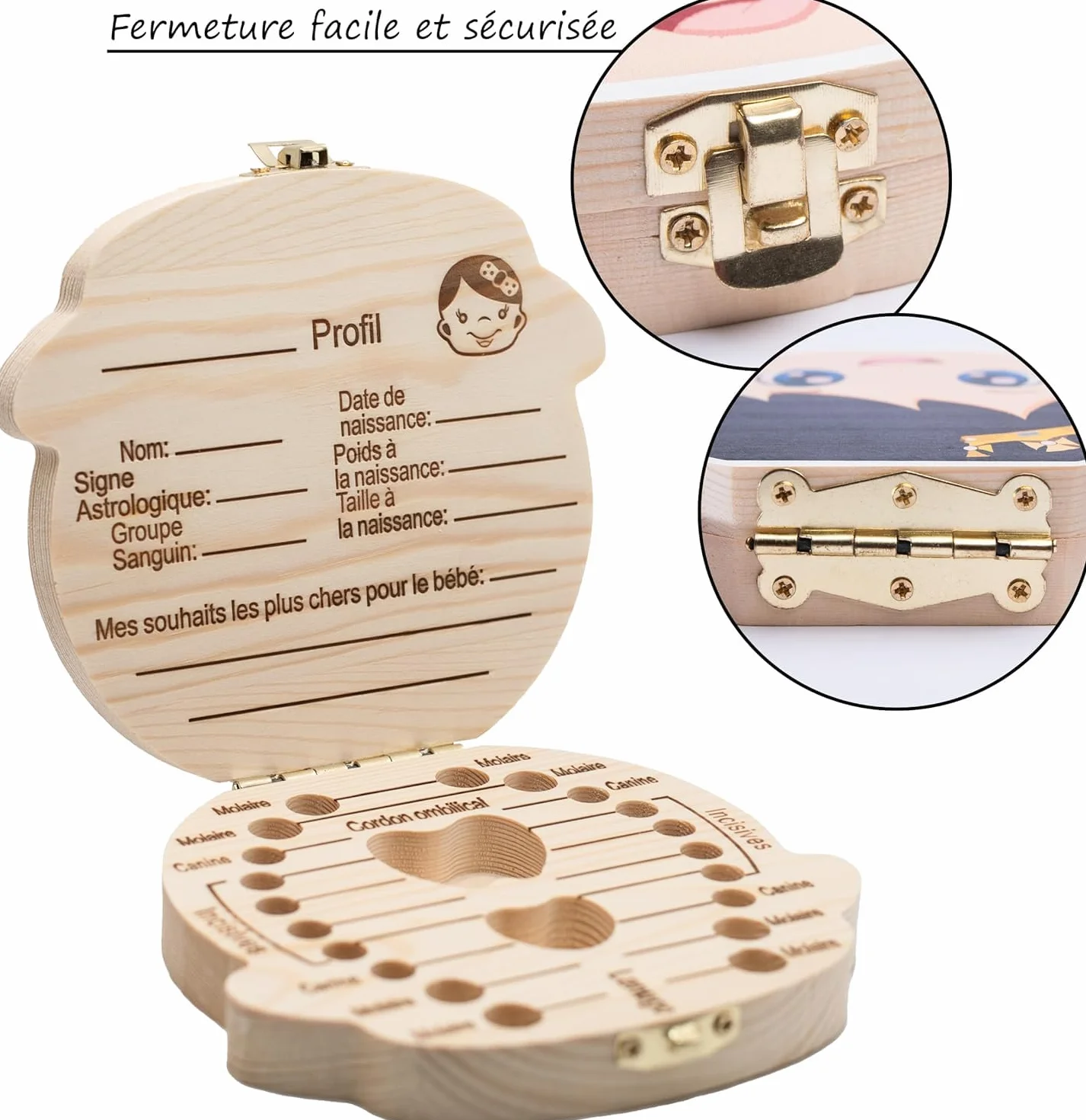 Pack Porte Souris et Boîte à Dents Bébé Garçon Fille - Boîte à Souvenirs Cadeau Naissance Bois Naturel