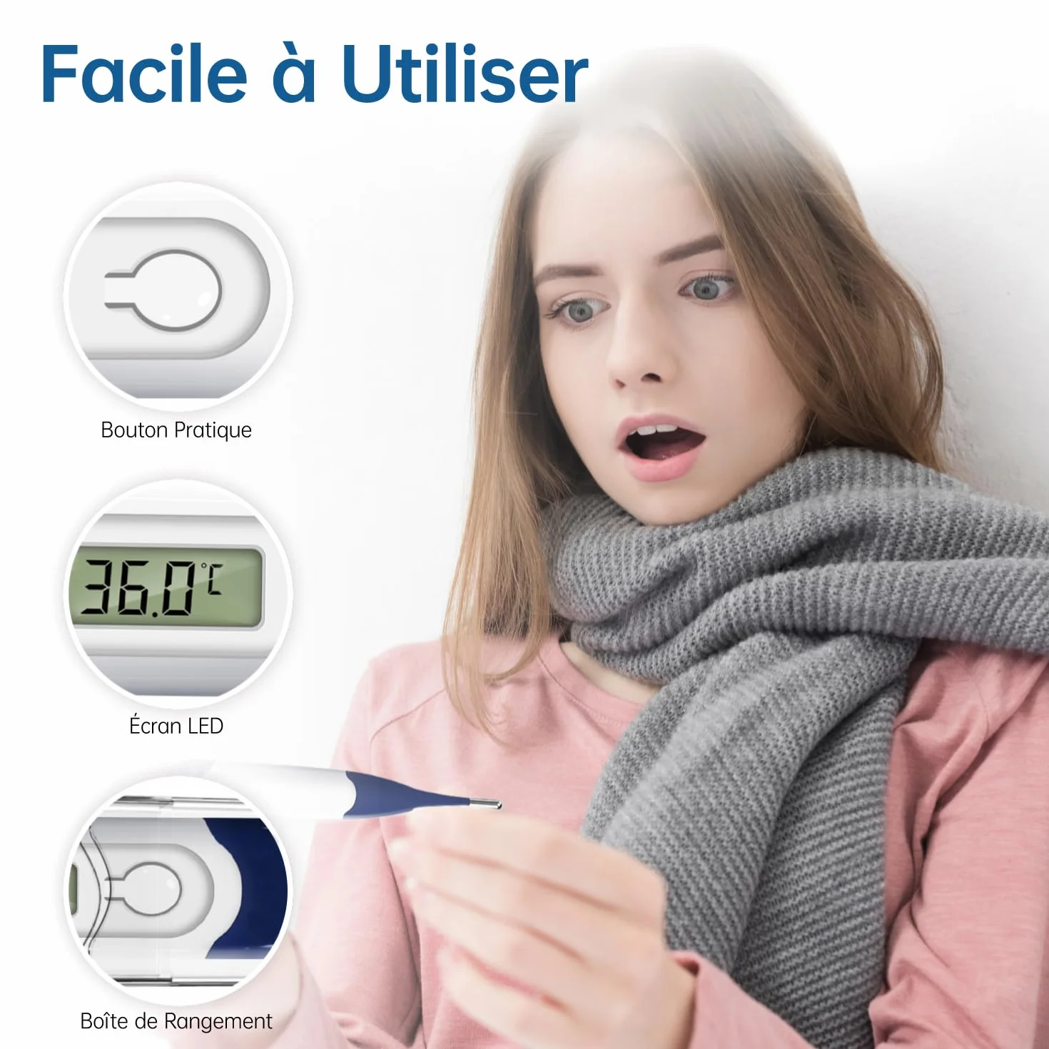 Thermomètre Numérique à Embout Flexible pour Bébés Enfants Adultes Mesure Rapide Précise Buccale Axillaire Rectale