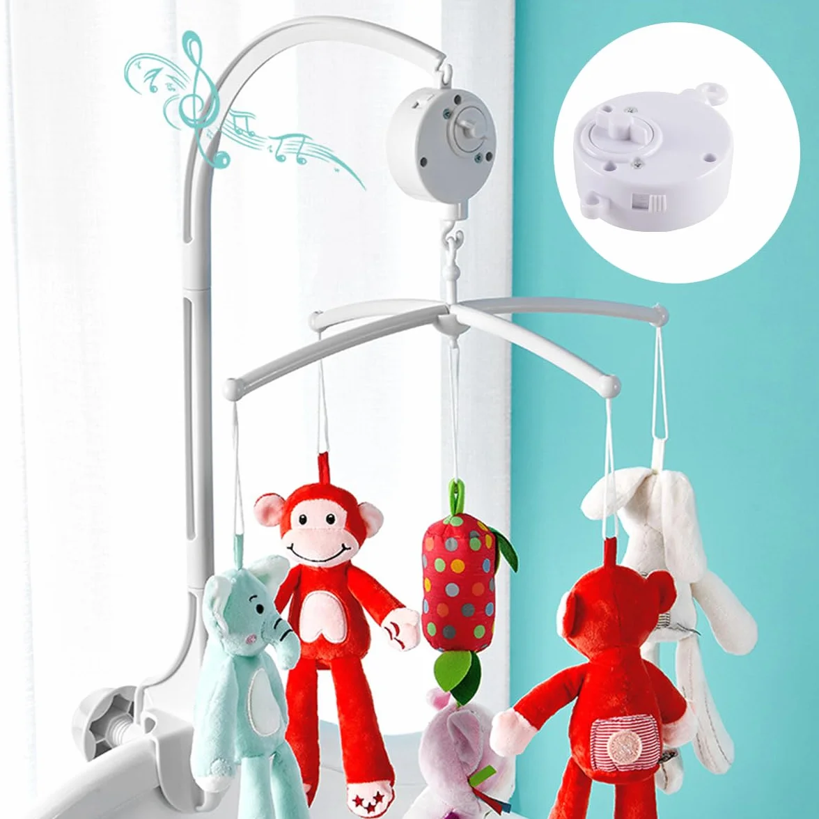 Mobile musical pour berceau avec crochet rotatif, boîte à musique portable décoration chambre enfant