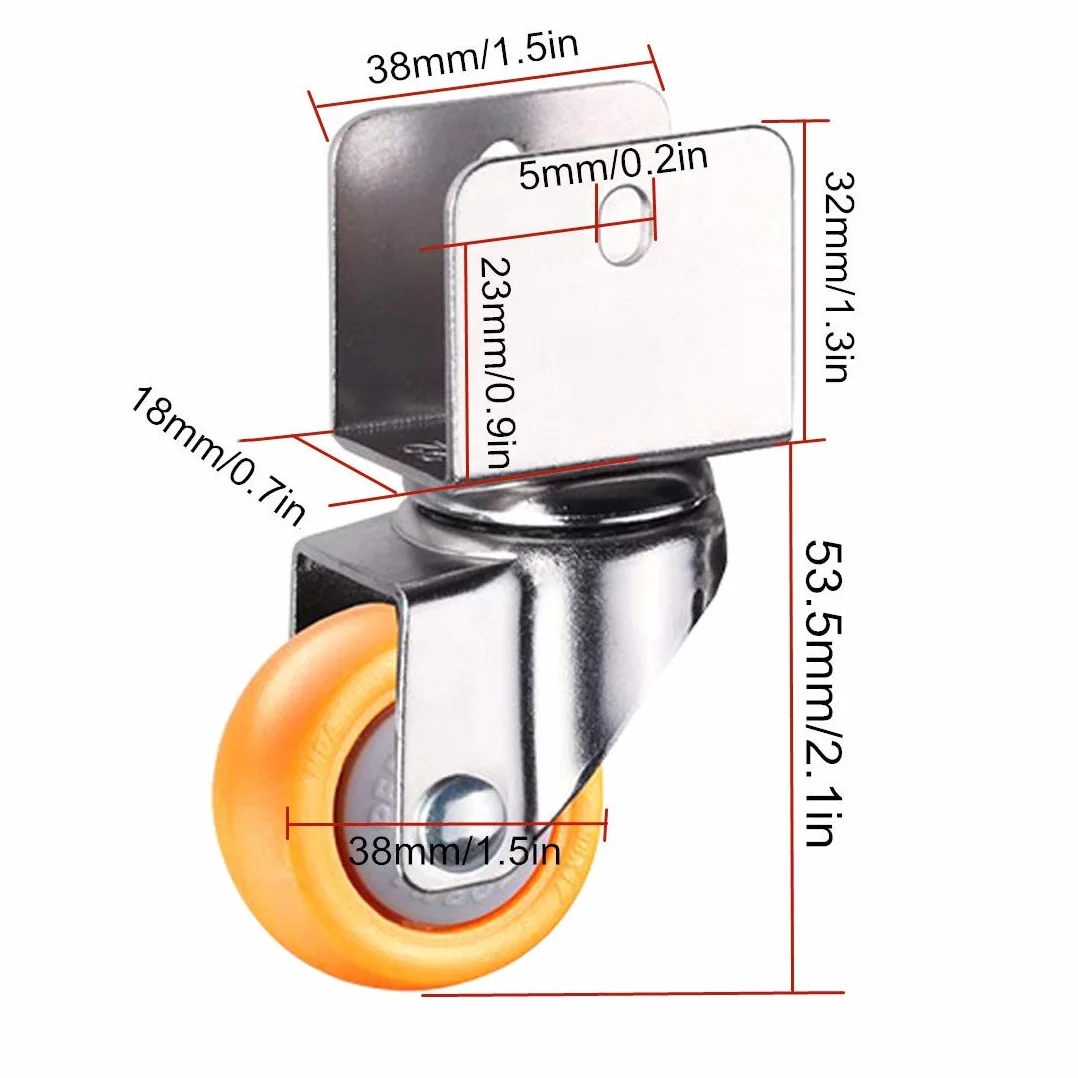 Roulettes pivotantes lourdes 1,5 pouces 38 mm pour berceaux avec support en U, roulettes de meubles en nylon, capacité 75 kg
