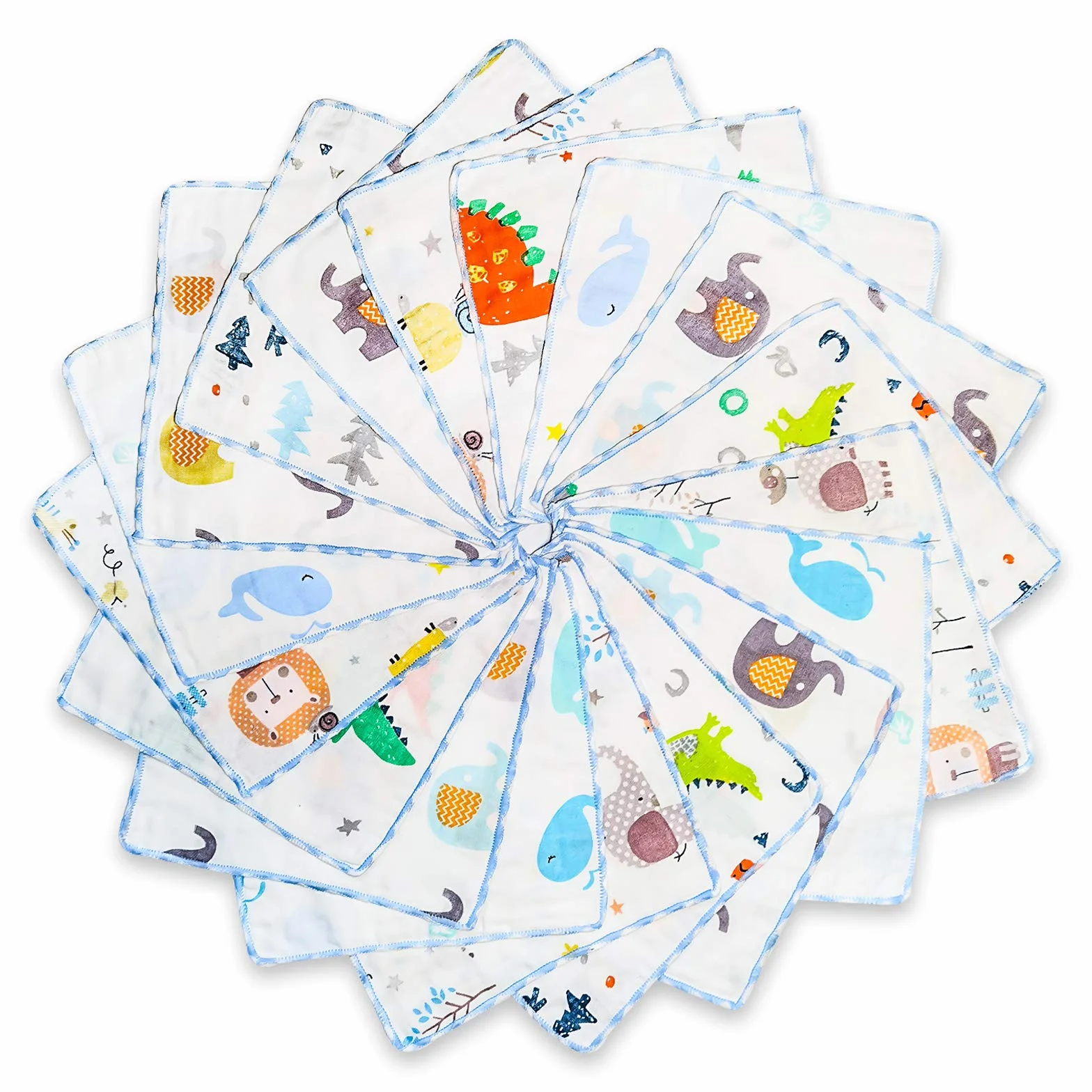Lot de 18 débarbouillettes en mousseline de coton naturel 22 x 22 cm pour tout-petit, monde animal