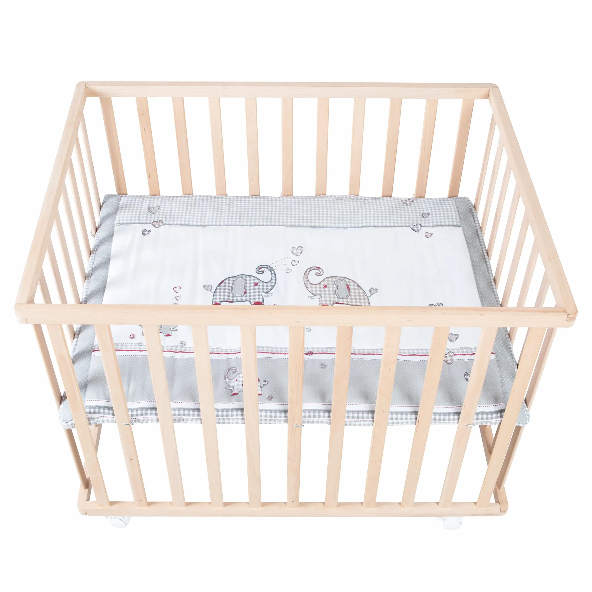 Parc Bébé Rectangulaire en Bois 75x100 Jumbotwins avec Tapis et Roues Freinables Blanc