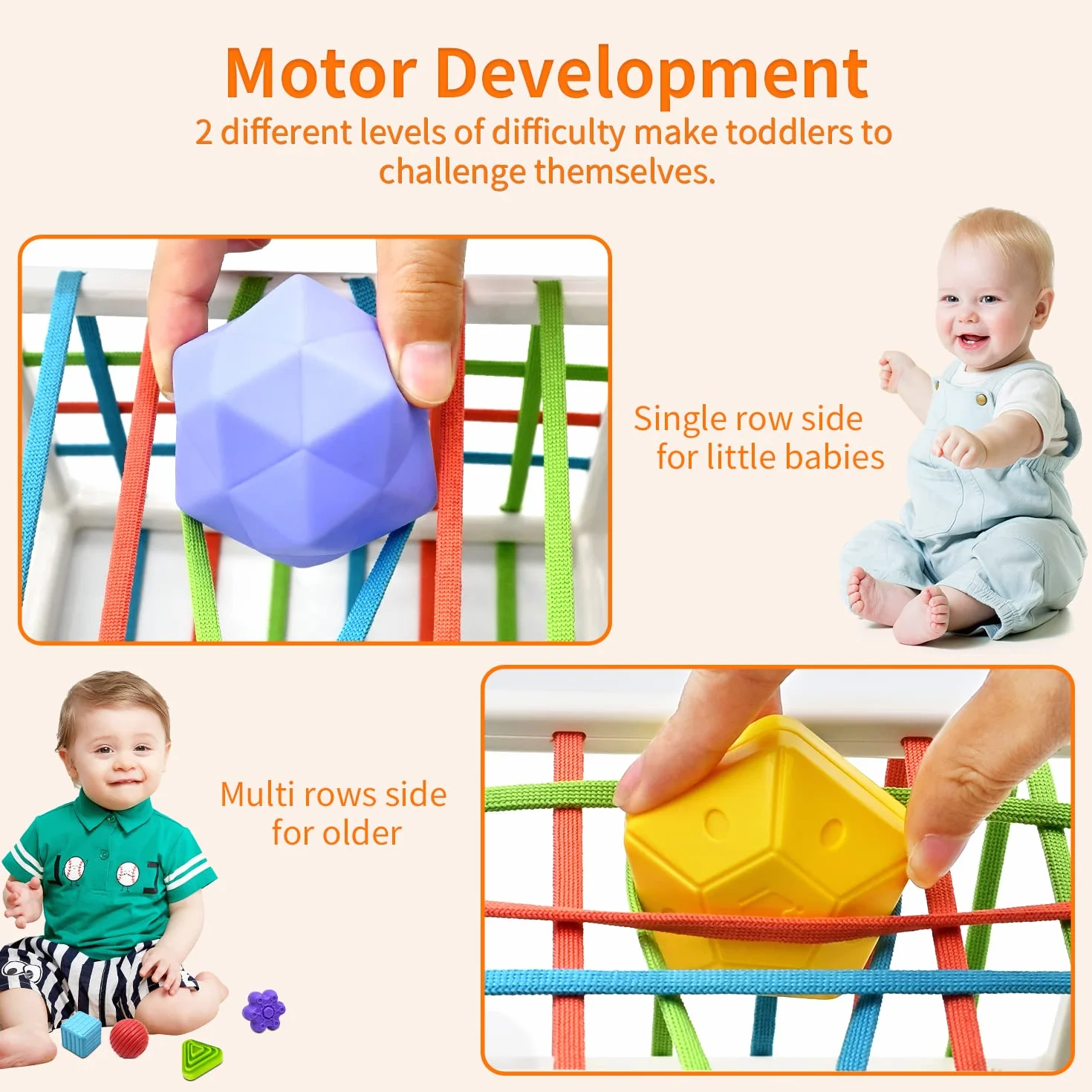 Jouet Montessori Sensoriel Bébé 12-18 Mois, Trieur de Formes avec Boules Texturées, Cube d'Activité de Développement