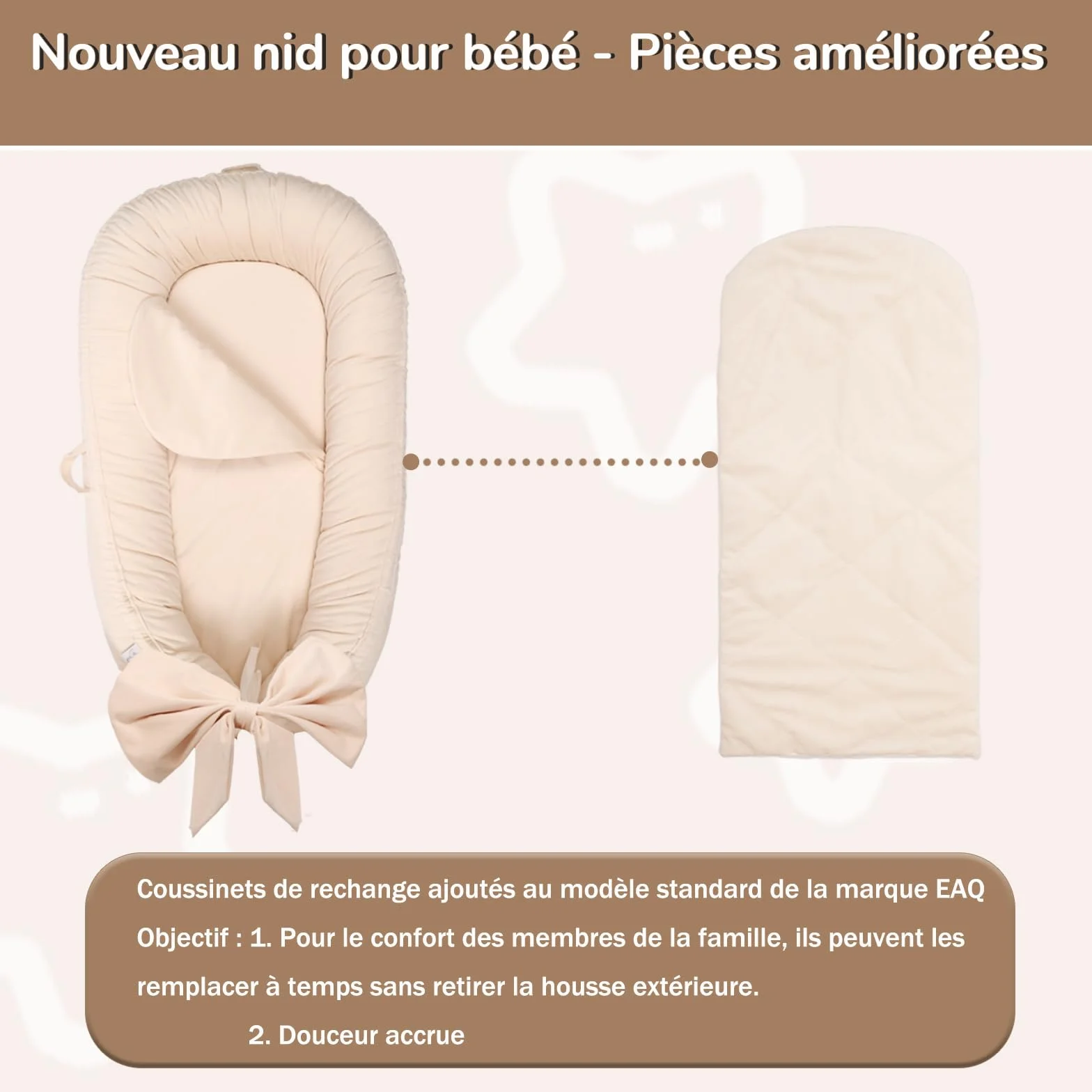 EAQ Couffin de Voyage Bébé 100% Coton Nid Cocoon Lit Nouveau-né, Amovible Lavable