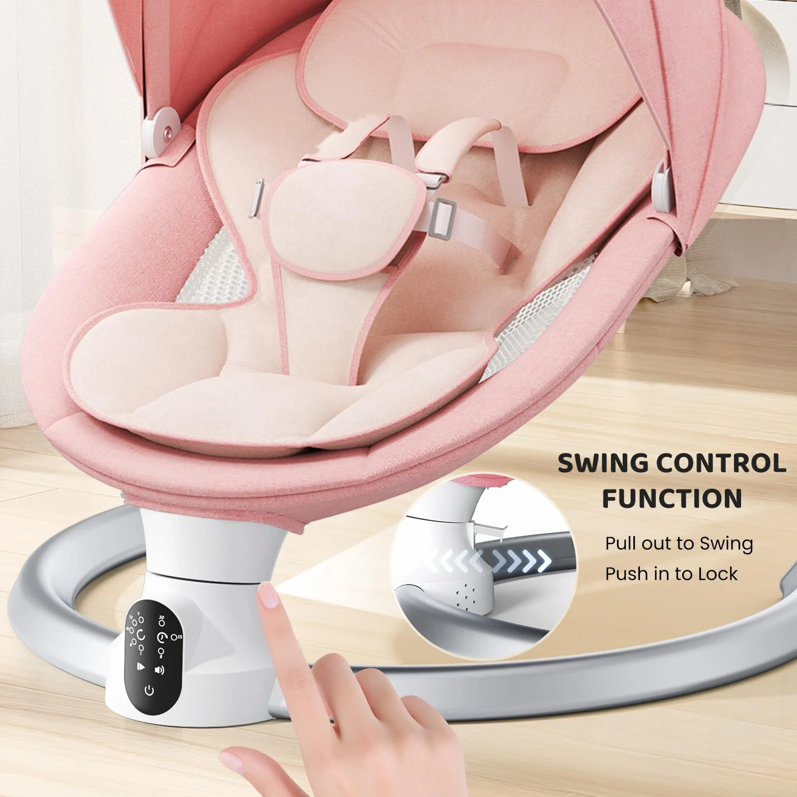 Transat Bébé Électrique avec APP & Télécommande, 3 Minuteries, 5 Vitesses, 10 Musiques, Bluetooth