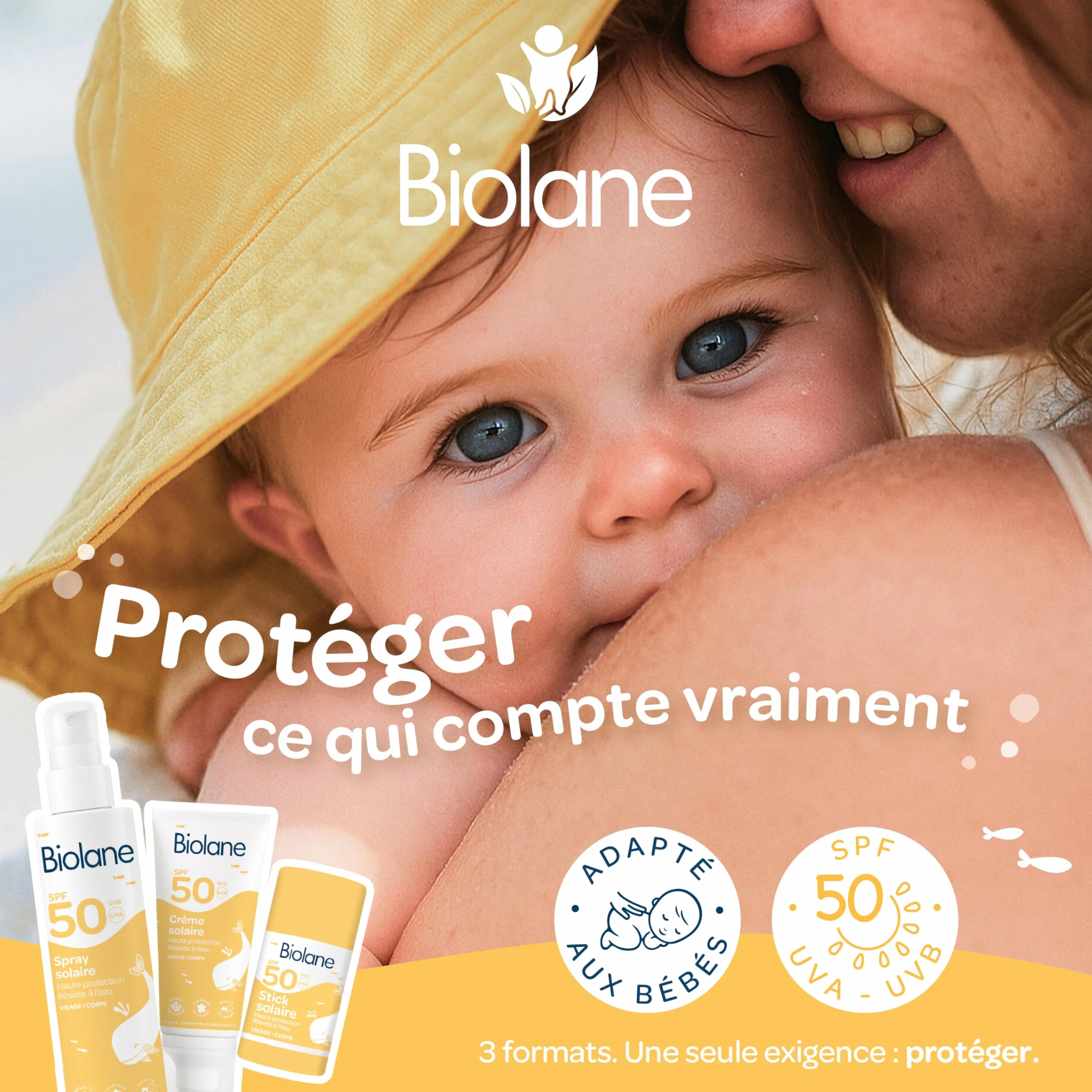 BIOLANE Stick Solaire Bébé SPF 50 Protection Visage Corps Haute Protection UVA UVB Peaux Sensibles Résistant Eau Texture Invisible