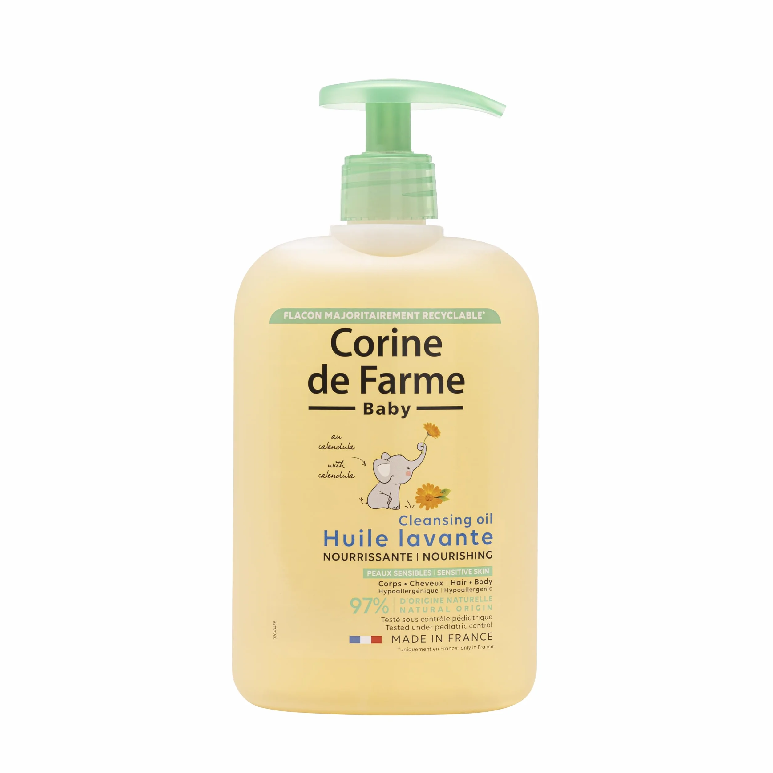 Corine de Farme Huile Lavante Nourrissante 500ml pour Bébé Extrait de Calendula Hypoallergénique Nettoyage Doux Peau Sèche