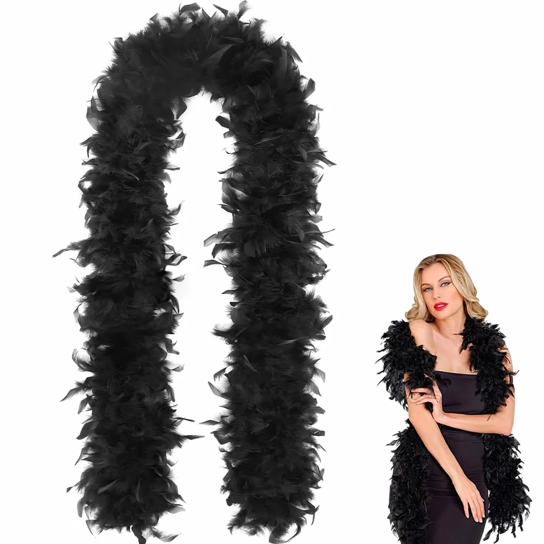 Boas de plumes noires 2M déguisement accessoire costume années 1920