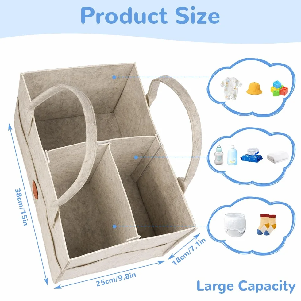 Organisateur de Couches Bébé, Panier Rangement avec Compartiment Amovible en Feutre