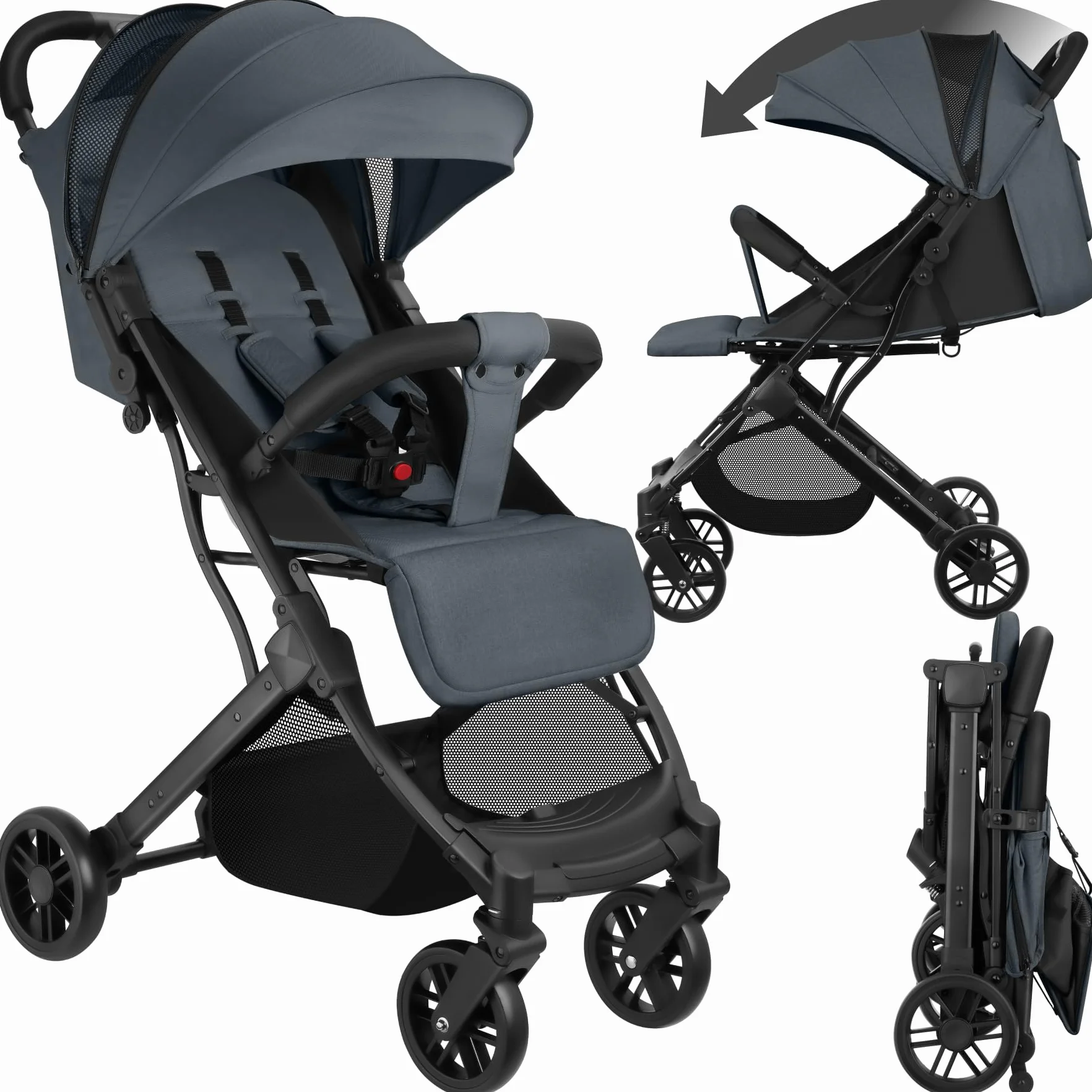 Tectake Poussette compacte pliable 0-36 mois avec panier rangement harnais 5 points légère voyage bébé