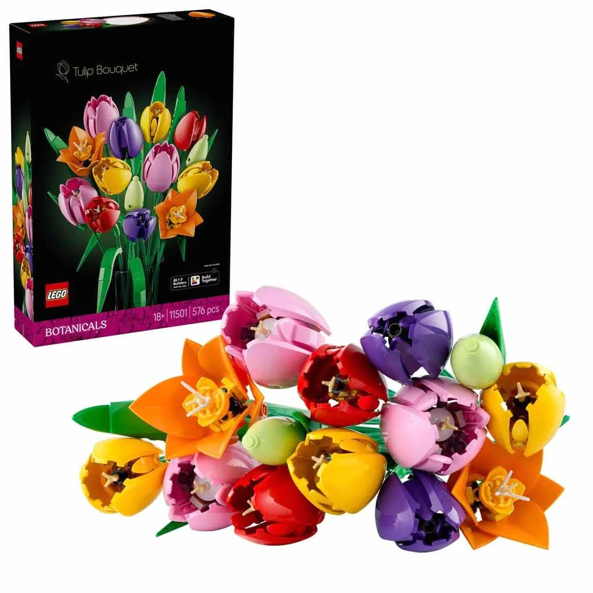 LEGO Botanicals Le Bouquet de Tulipes 11501 Set de Construction pour Adulte Fleurs Artificielles 14 Tulipes 5 Couleurs