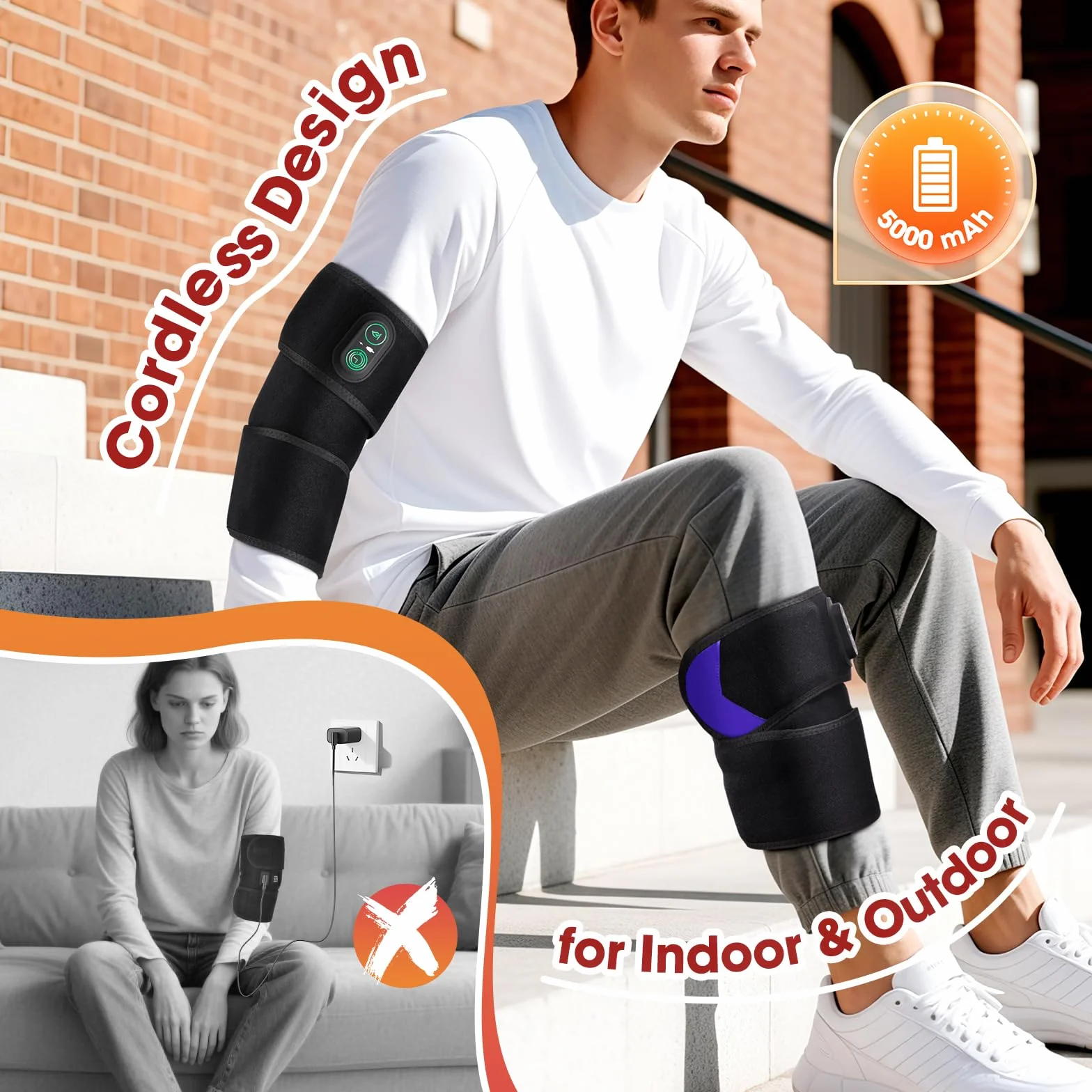 Coussin Chauffant Sans Fil, Thermique Réglable Poignet Coude Jambe Cheville, Ceinture Chauffante Portable 3 Niveaux 3 Réglages Batterie 5000mAh