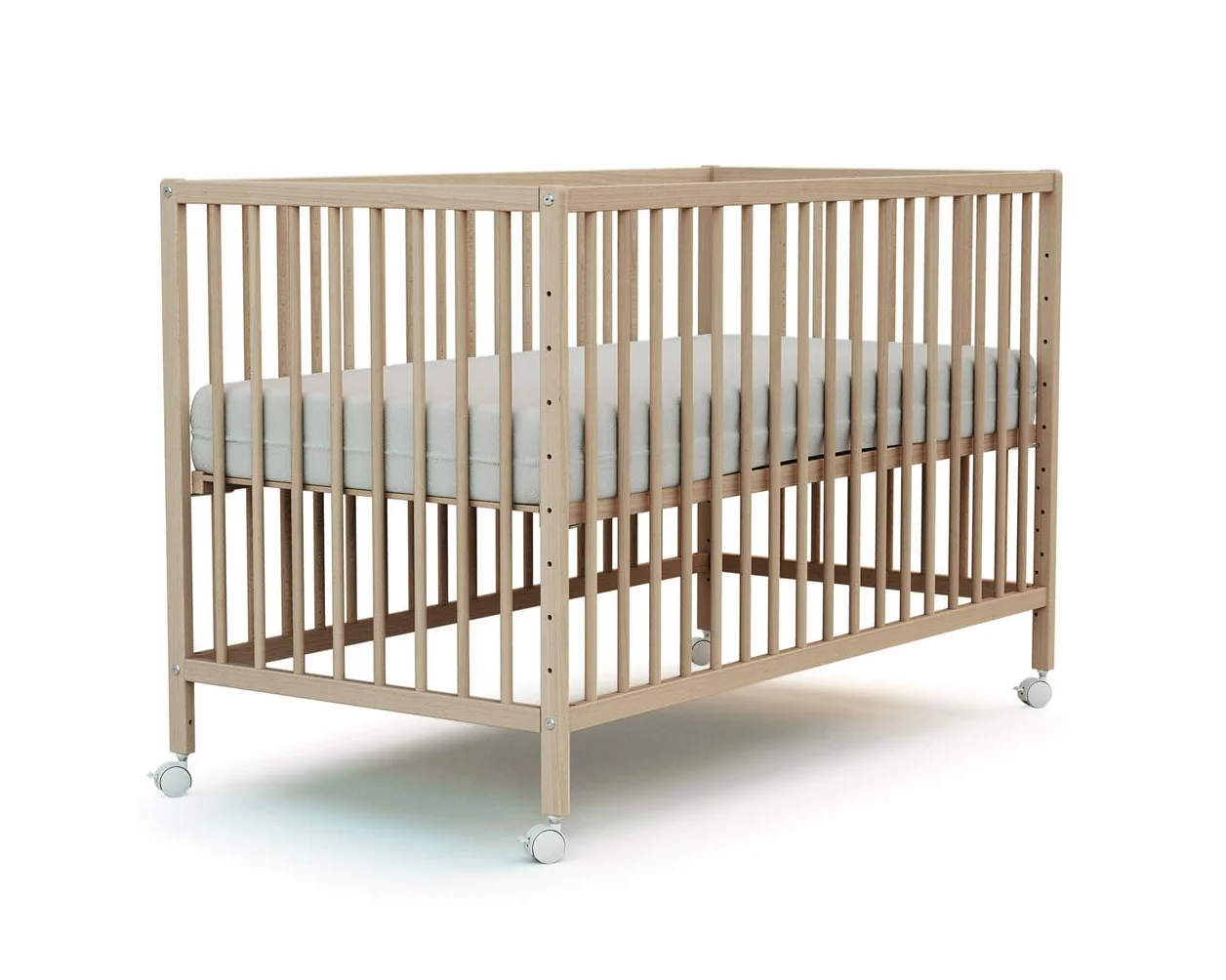 Lit bébé cododo en Bois Massif 60x120cm LIO | Réglable en Hauteur | Sommier à Lattes Beige