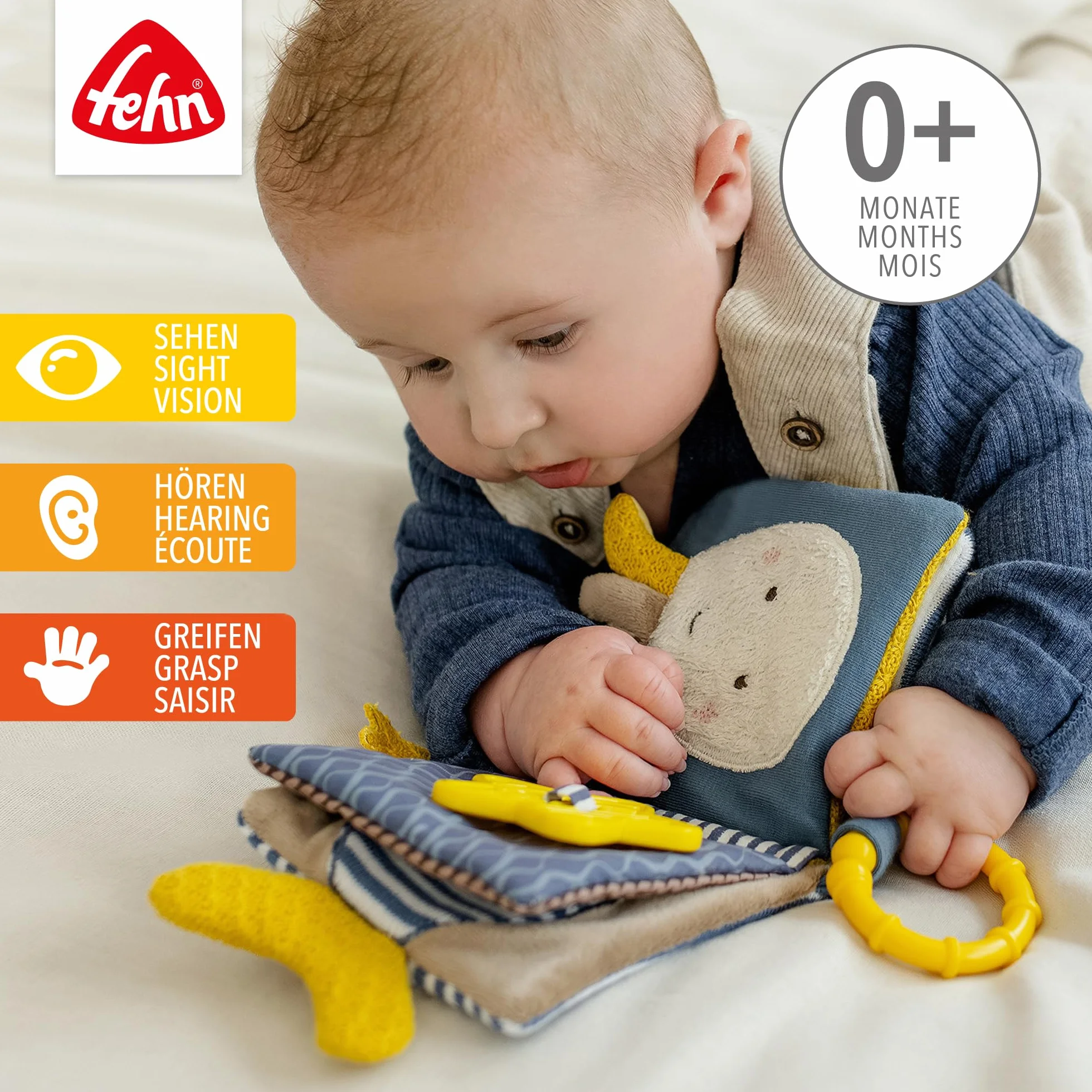 Fehn Stoffbuch Otter Fühlbuch 8 Seiten Tier-Motive Farben Funktionen Fühlen Greifen Staunen
