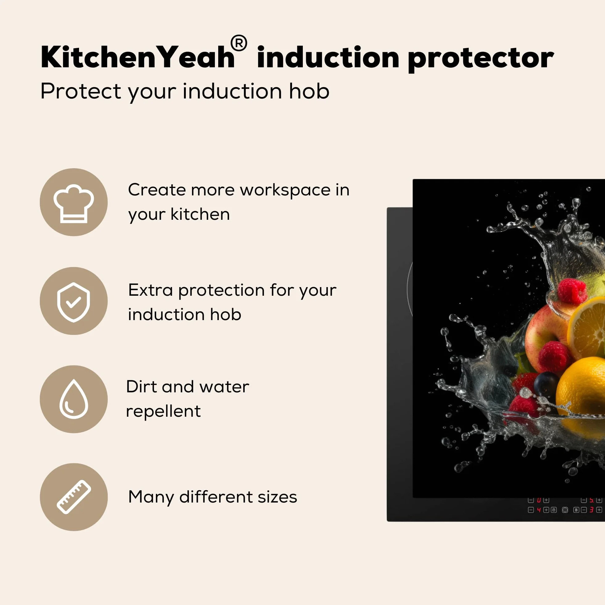 KitchenYeah Protège Plaque Induction 78x52 cm Décoration Cuisine Protection Plan de Travail Rouge