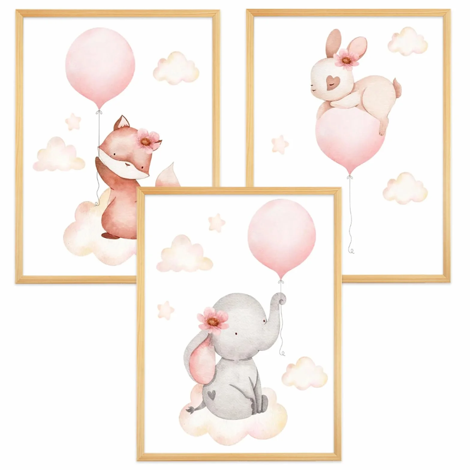 Zamety 3 Pièces Affiches Animaux Chambre Bebe A4 Tableau Enfant Poster 21 x 30 cm
